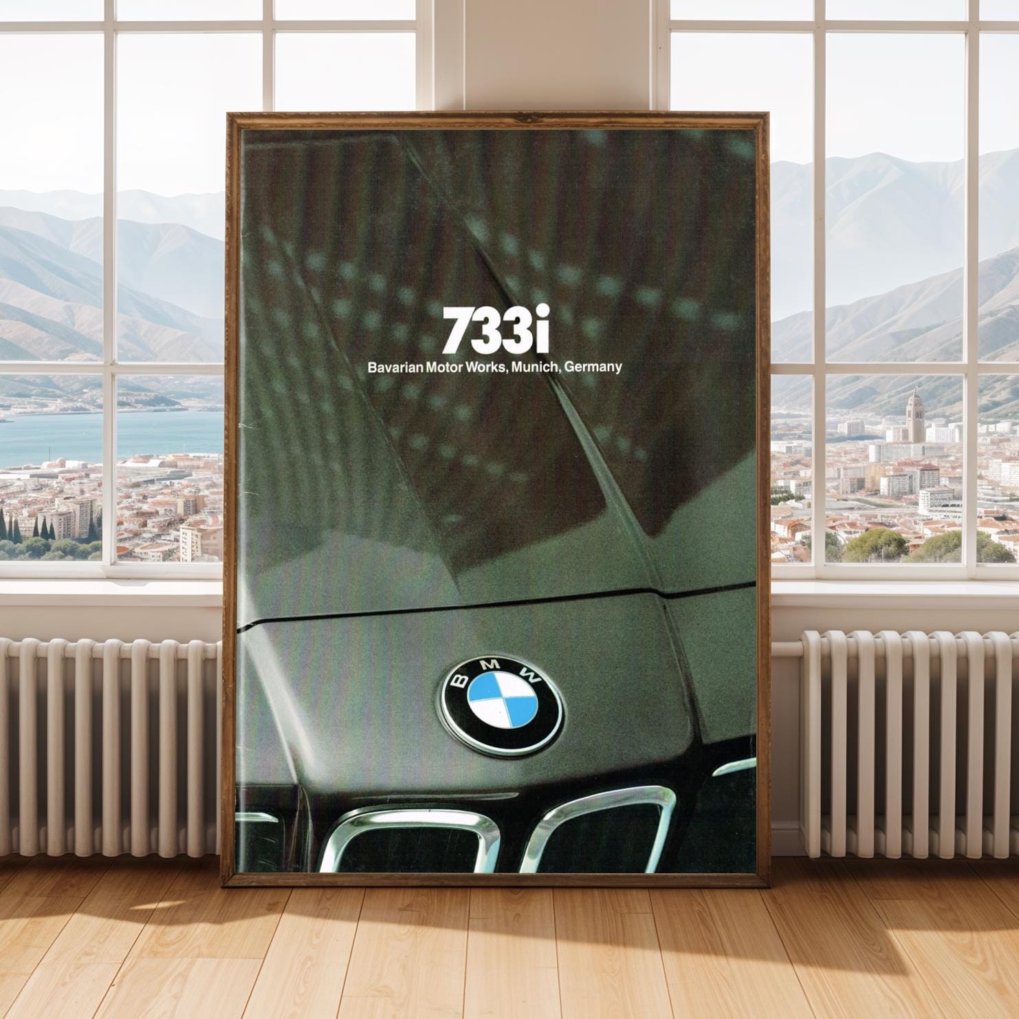 BMW 733i Hood Emblem Art Print – Automotive Industrial Decor