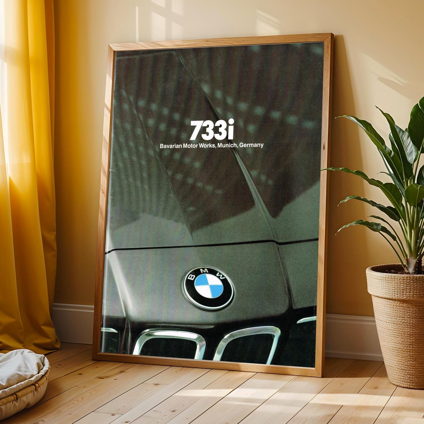 BMW 733i Hood Emblem Art Print – Automotive Industrial Decor