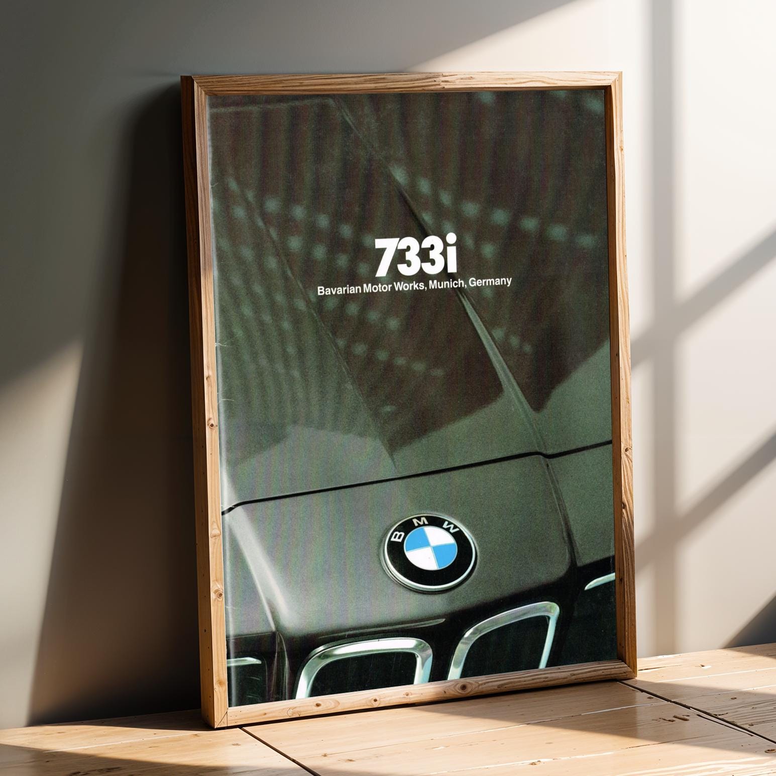 BMW 733i Hood Emblem Art Print – Automotive Industrial Decor
