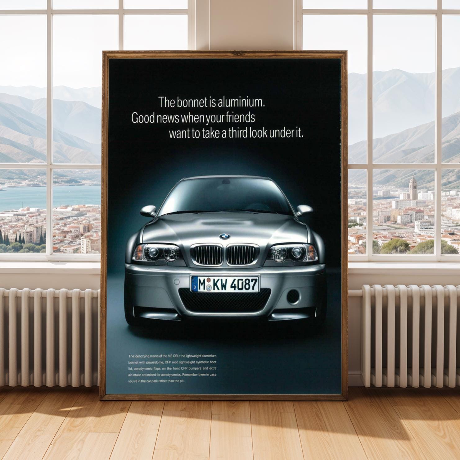 BMW Front Grille Art Print, Silver Automotive Poster