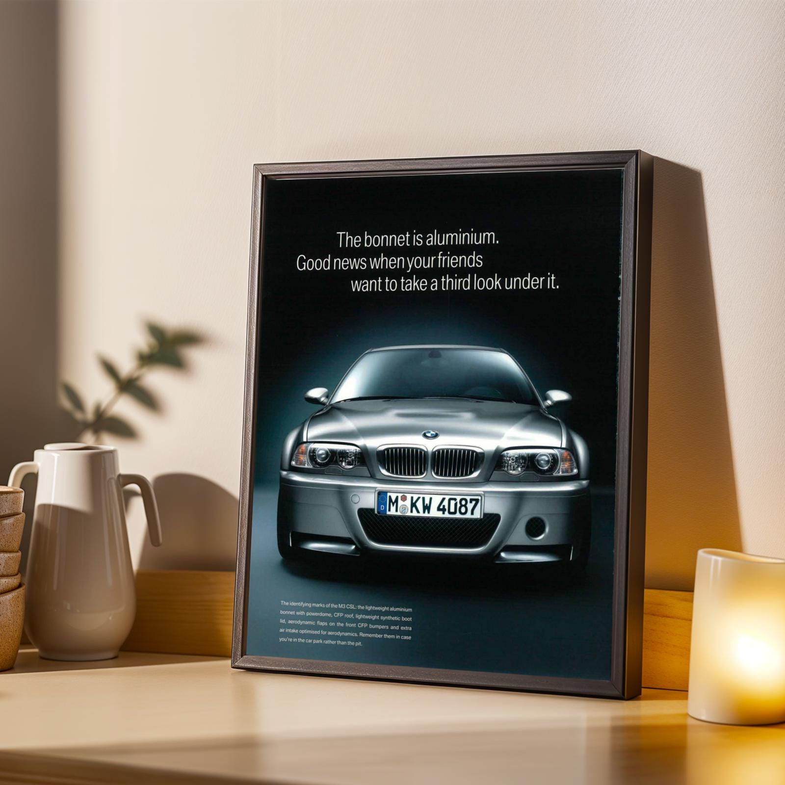 BMW Front Grille Art Print, Silver Automotive Poster