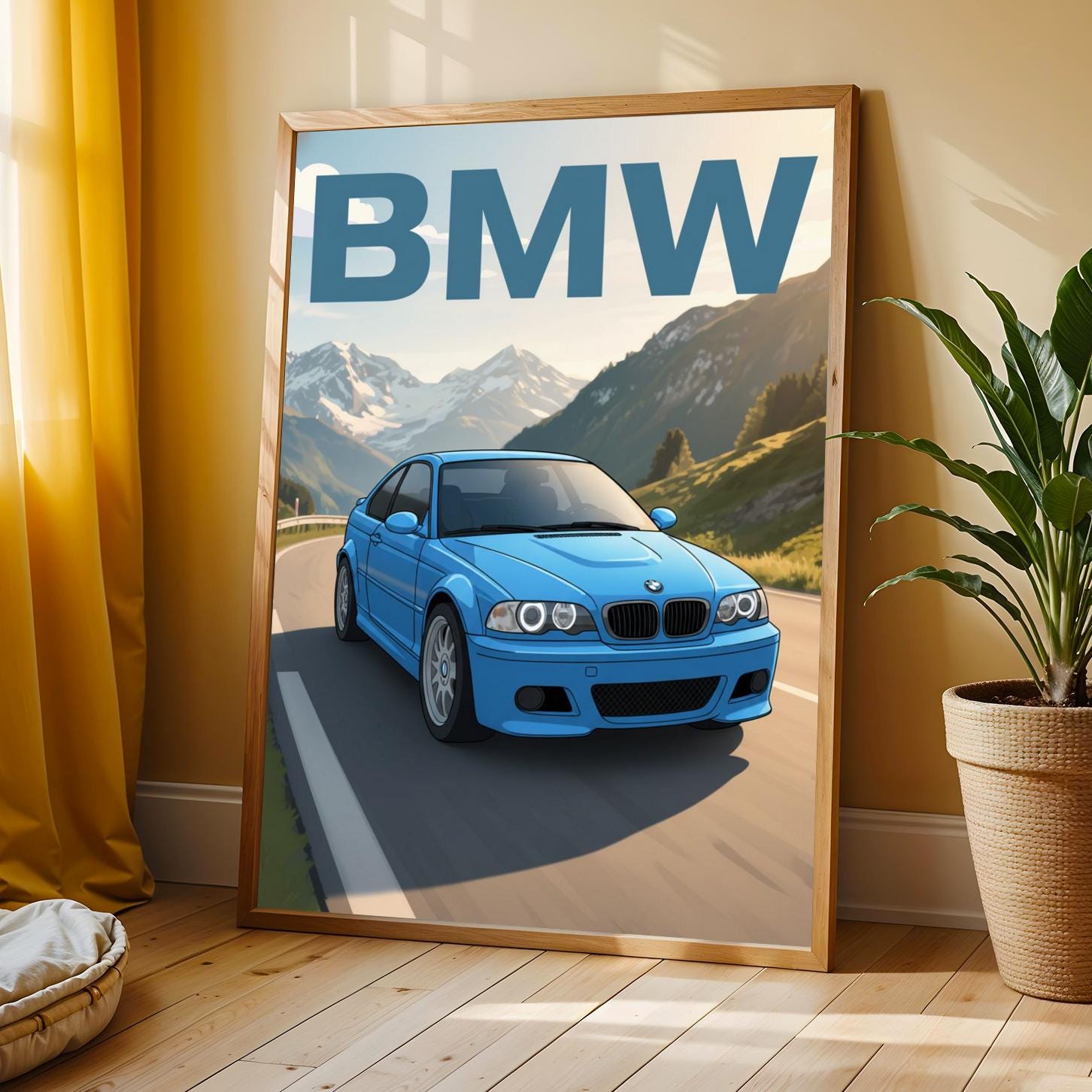 Blue BMW E46 Sports Car Print – Mountain Road Automotive Art