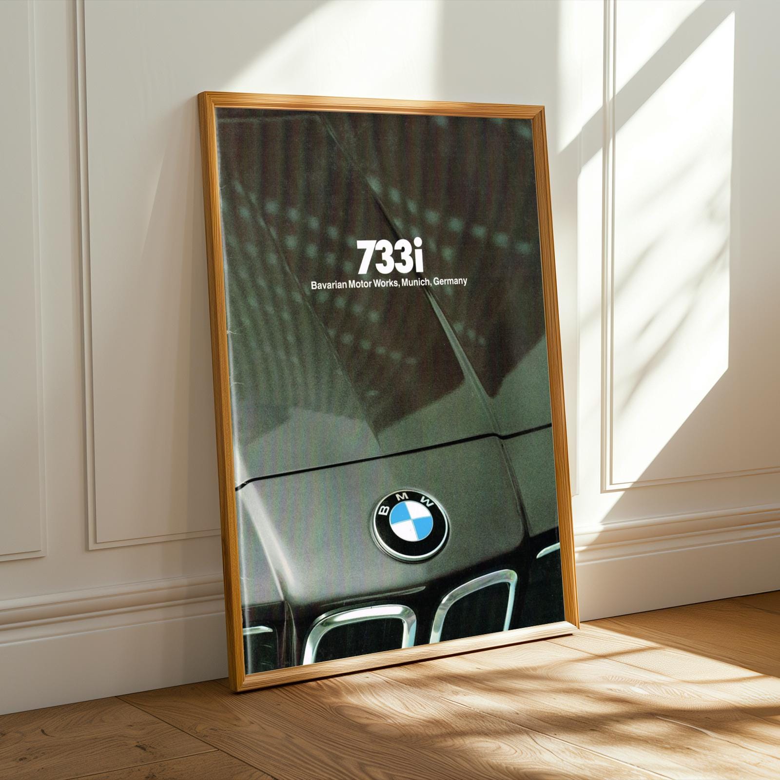 BMW 733i Hood Emblem Art Print – Automotive Industrial Decor