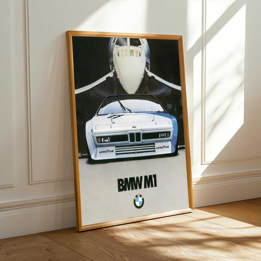 Classic BMW M1 Poster, 70s Supercar Concorde Jet Art