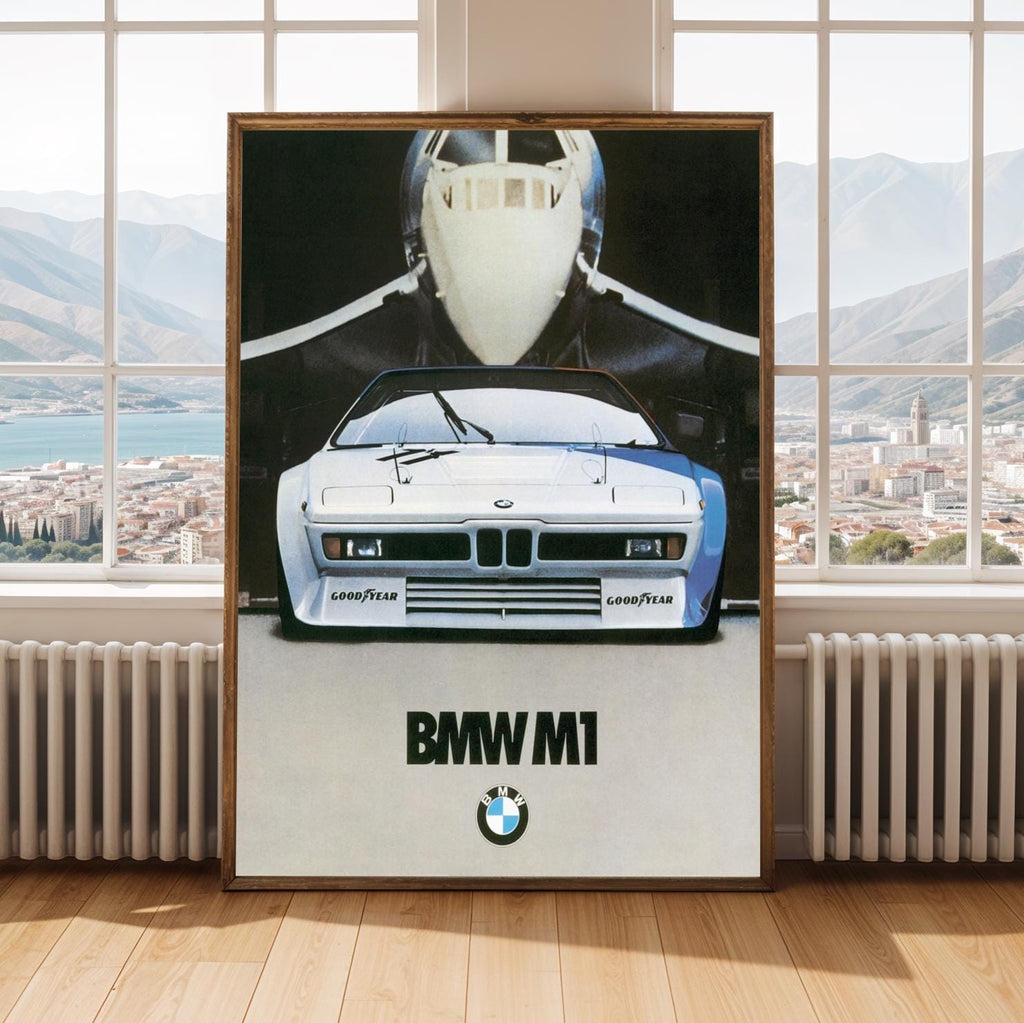 Classic BMW M1 Poster, 70s Supercar Concorde Jet Art