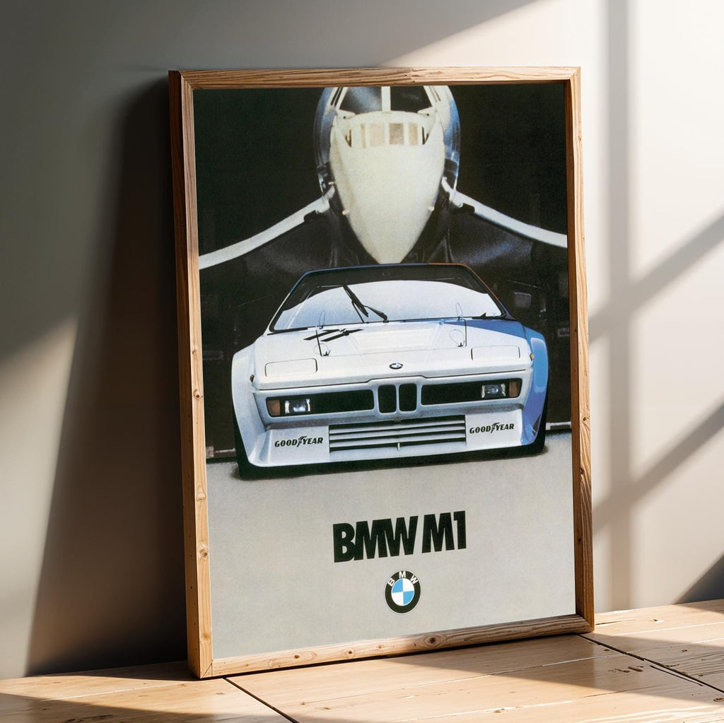 Classic BMW M1 Poster, 70s Supercar Concorde Jet Art