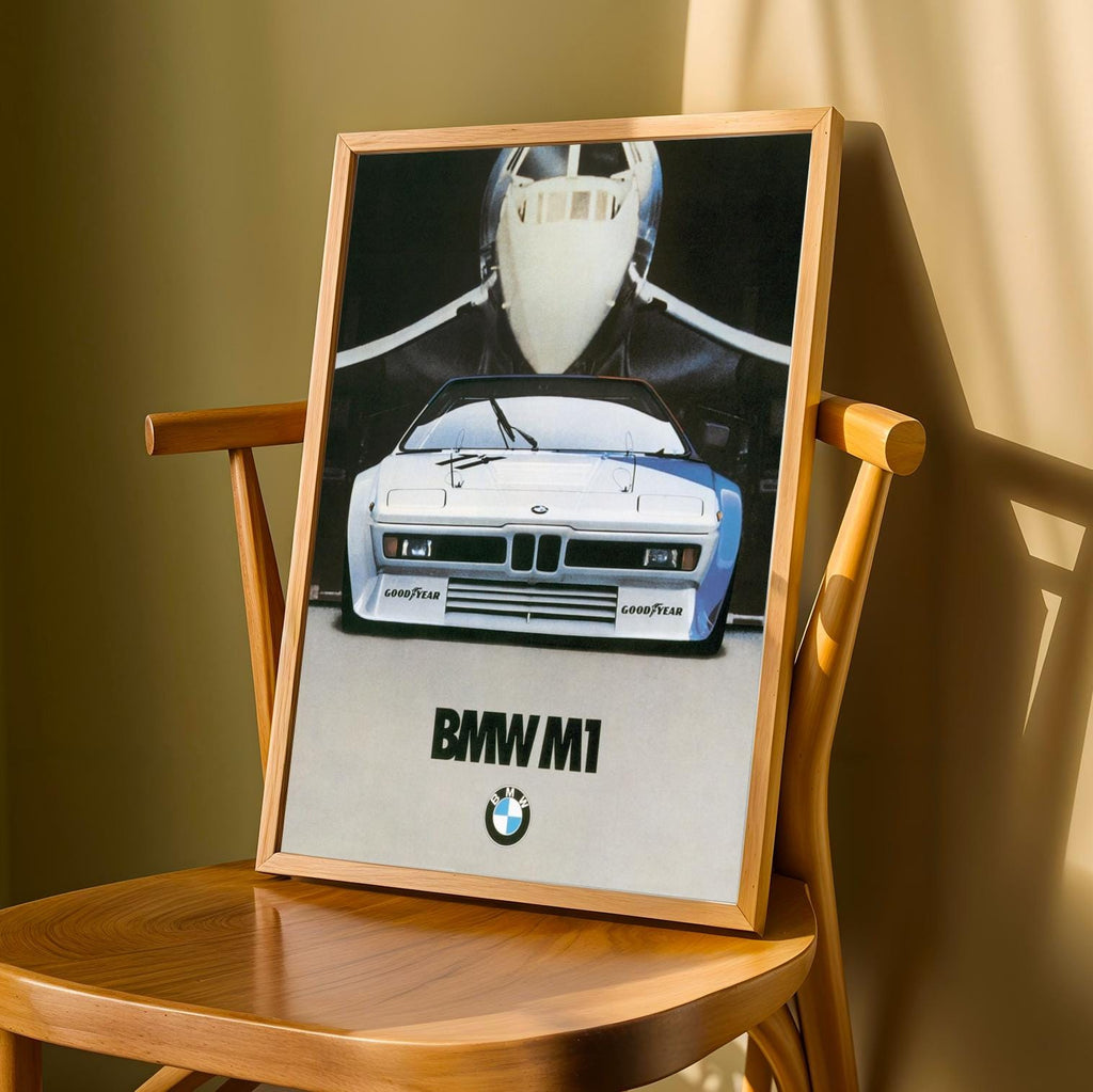 Classic BMW M1 Poster, 70s Supercar Concorde Jet Art