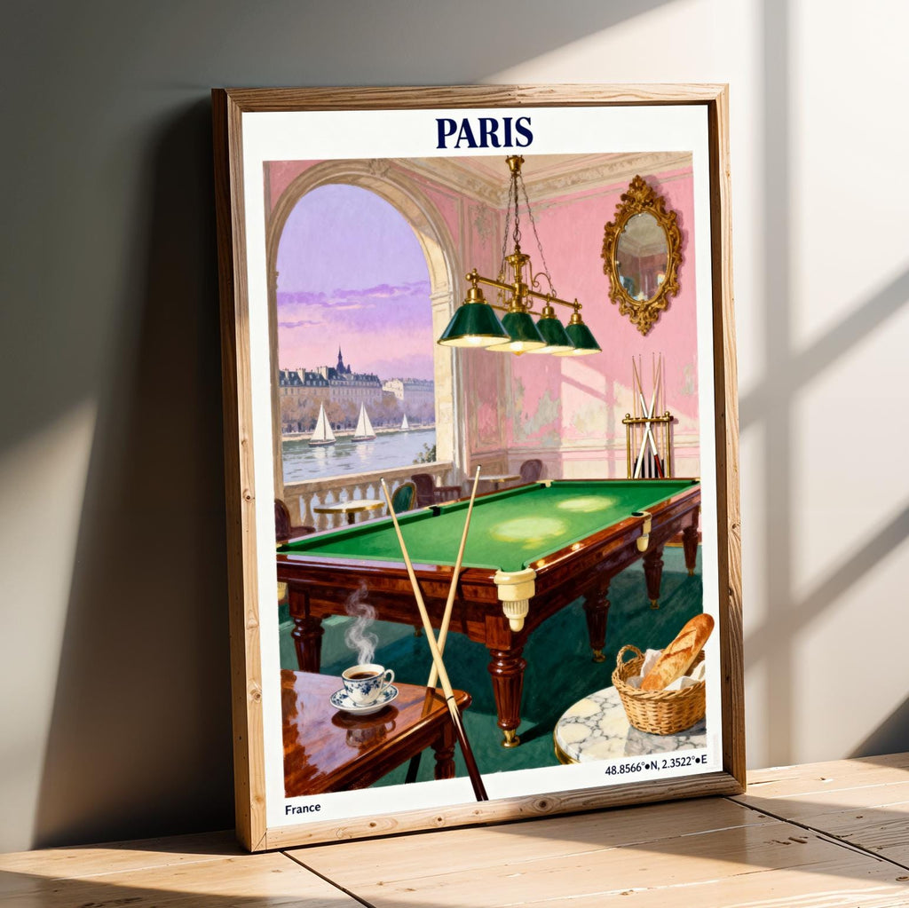 Paris Poster – Vintage Travel Gouache, Blue Sky and Cream Tones