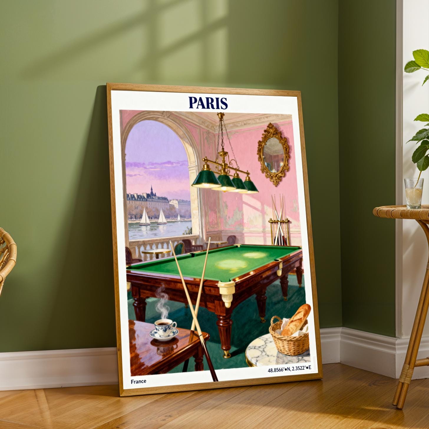 Paris Poster – Vintage Travel Gouache, Blue Sky and Cream Tones