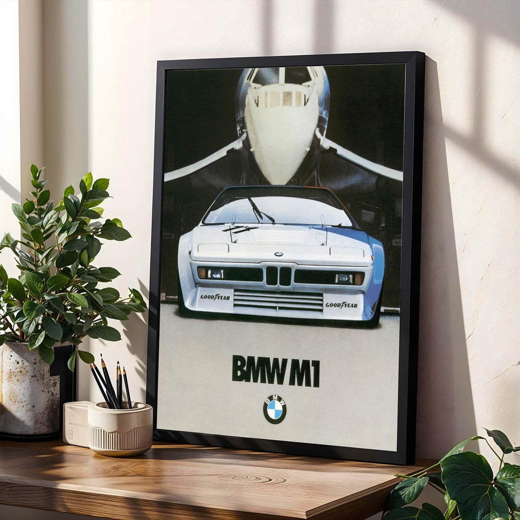 Classic BMW M1 Poster, 70s Supercar Concorde Jet Art