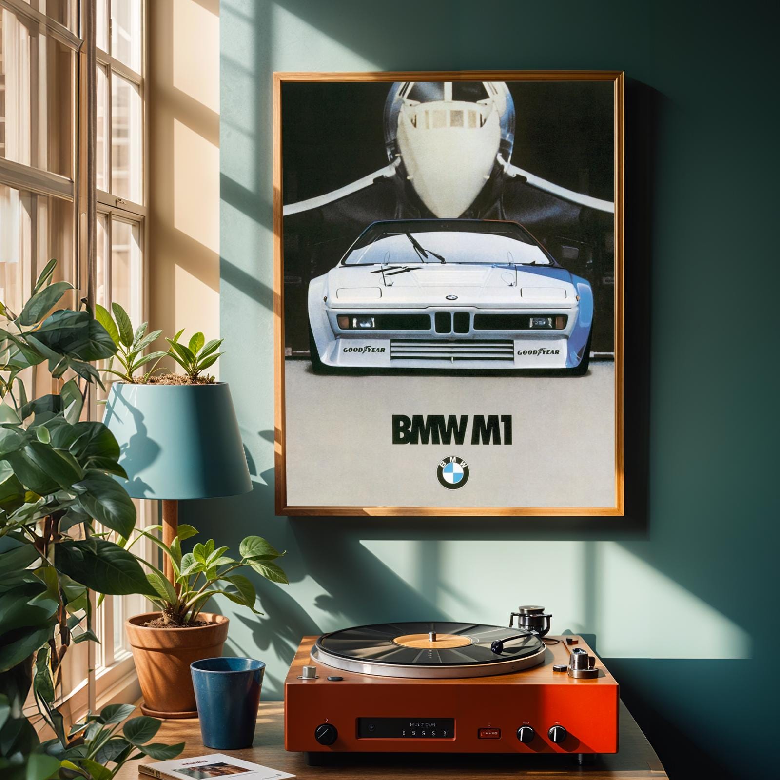 Classic BMW M1 Poster, 70s Supercar Concorde Jet Art