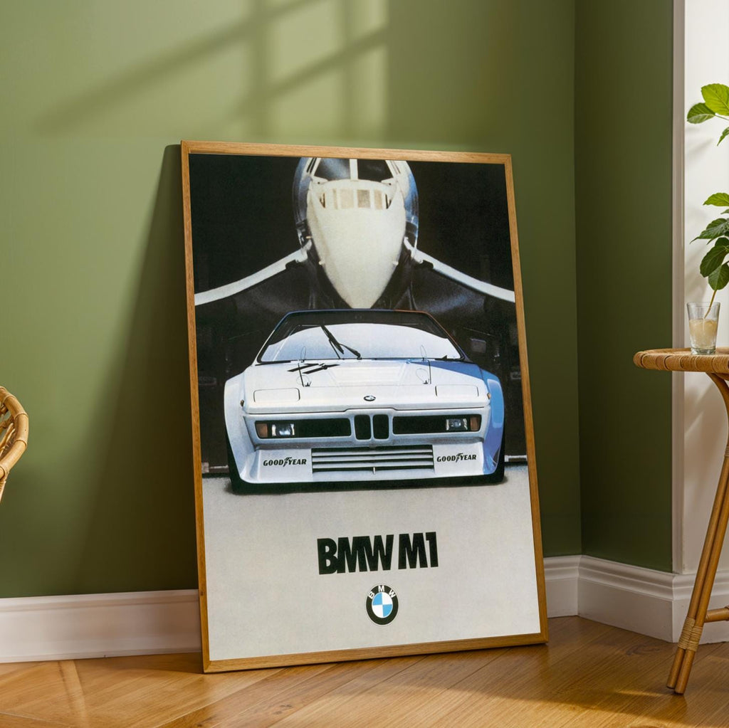 Classic BMW M1 Poster, 70s Supercar Concorde Jet Art
