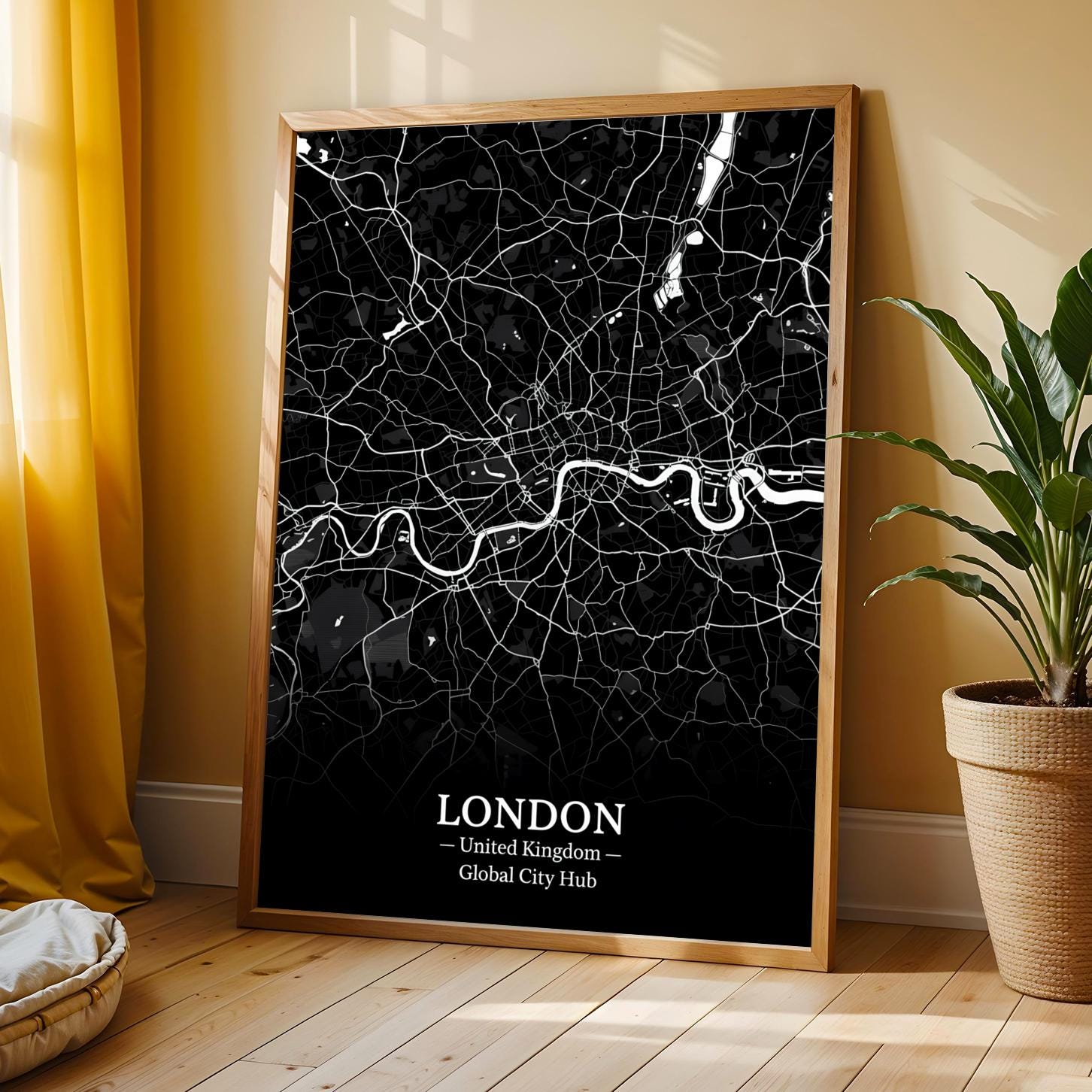 London Poster – Minimalist City Map Print, Black and White, Mixed Media