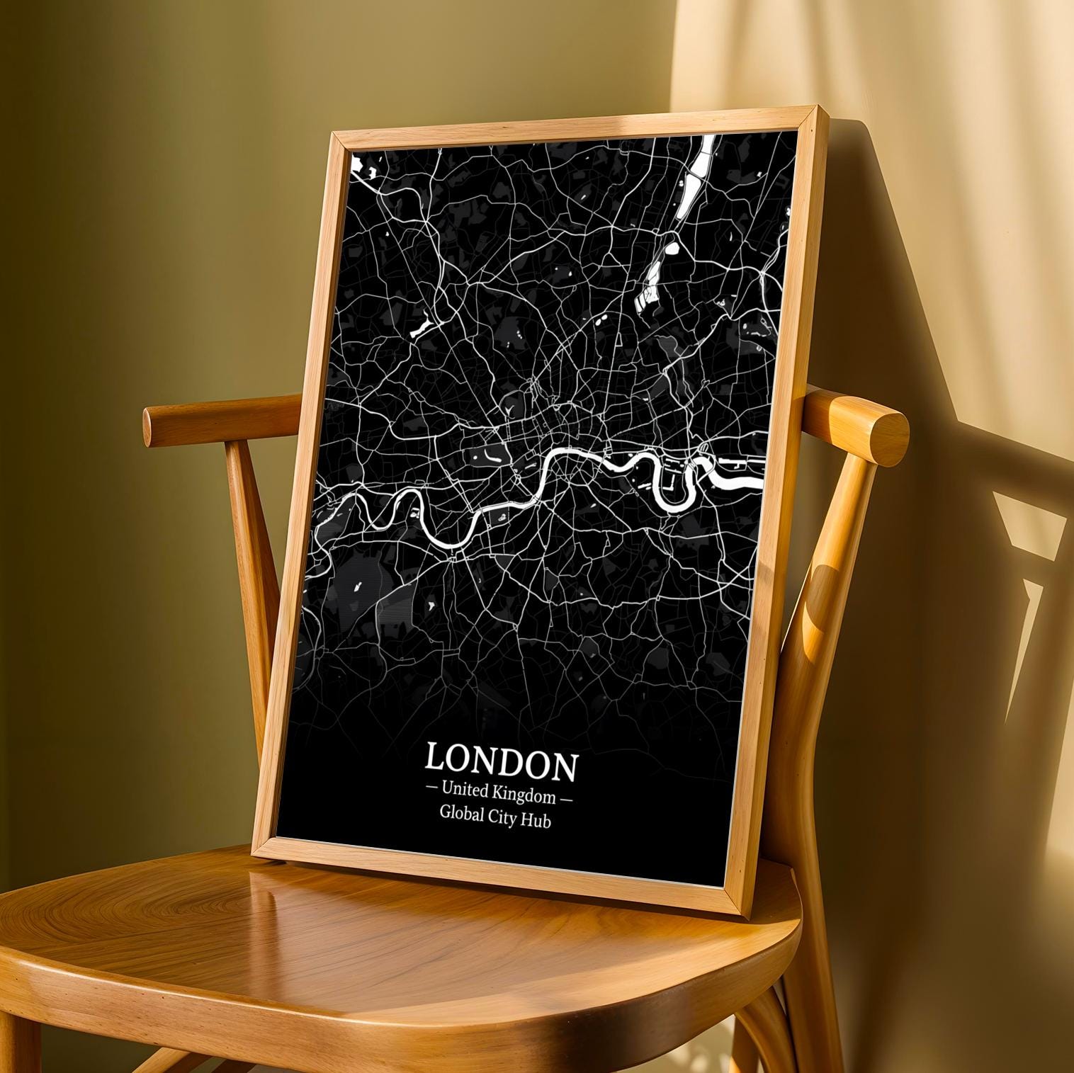 London Poster – Minimalist City Map Print, Black and White, Mixed Media