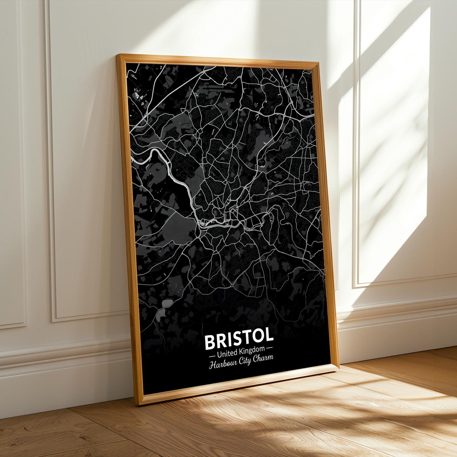 Bristol Poster – Minimalist, Black and White Map of Bristol Harbour City Charm