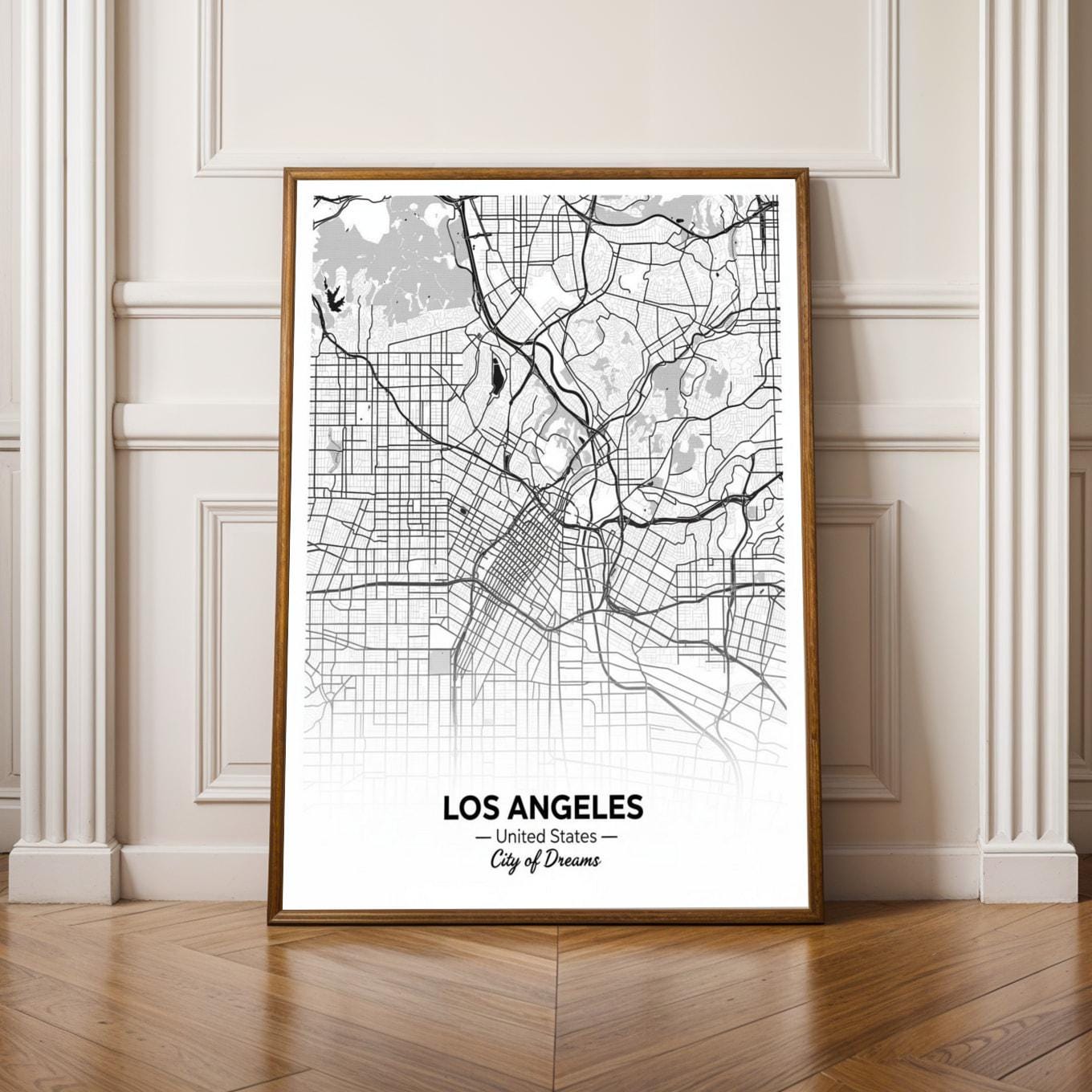 Los Angeles Art Print – Minimalist City Map, Black and White, City of Dreams
