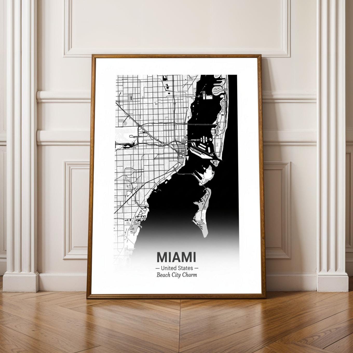 Miami Art Print – Minimalist, City Map of Miami with Black to White Gradient