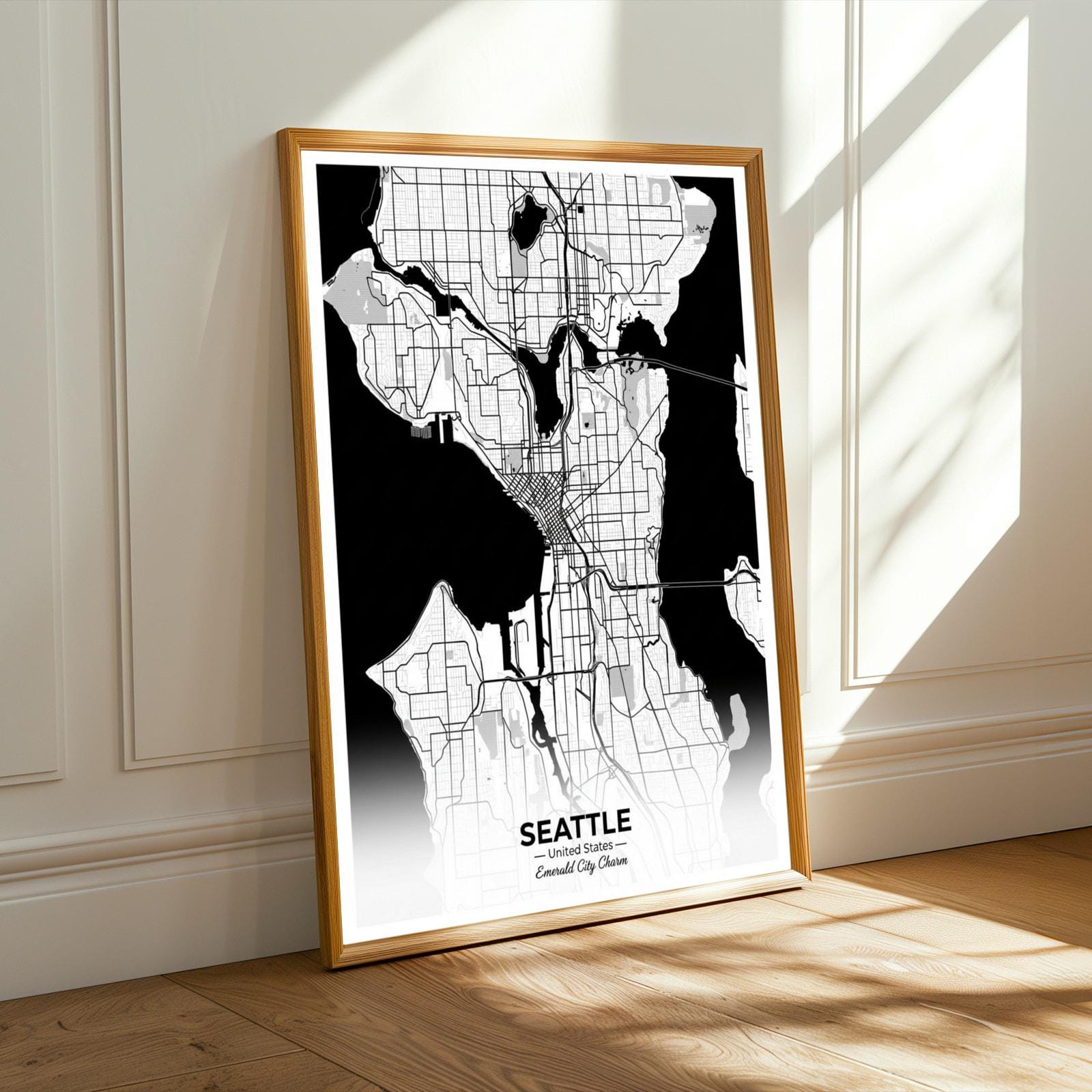 Seattle Art Print – Minimalist Map, Black and White, City Grid Charm, Living Room