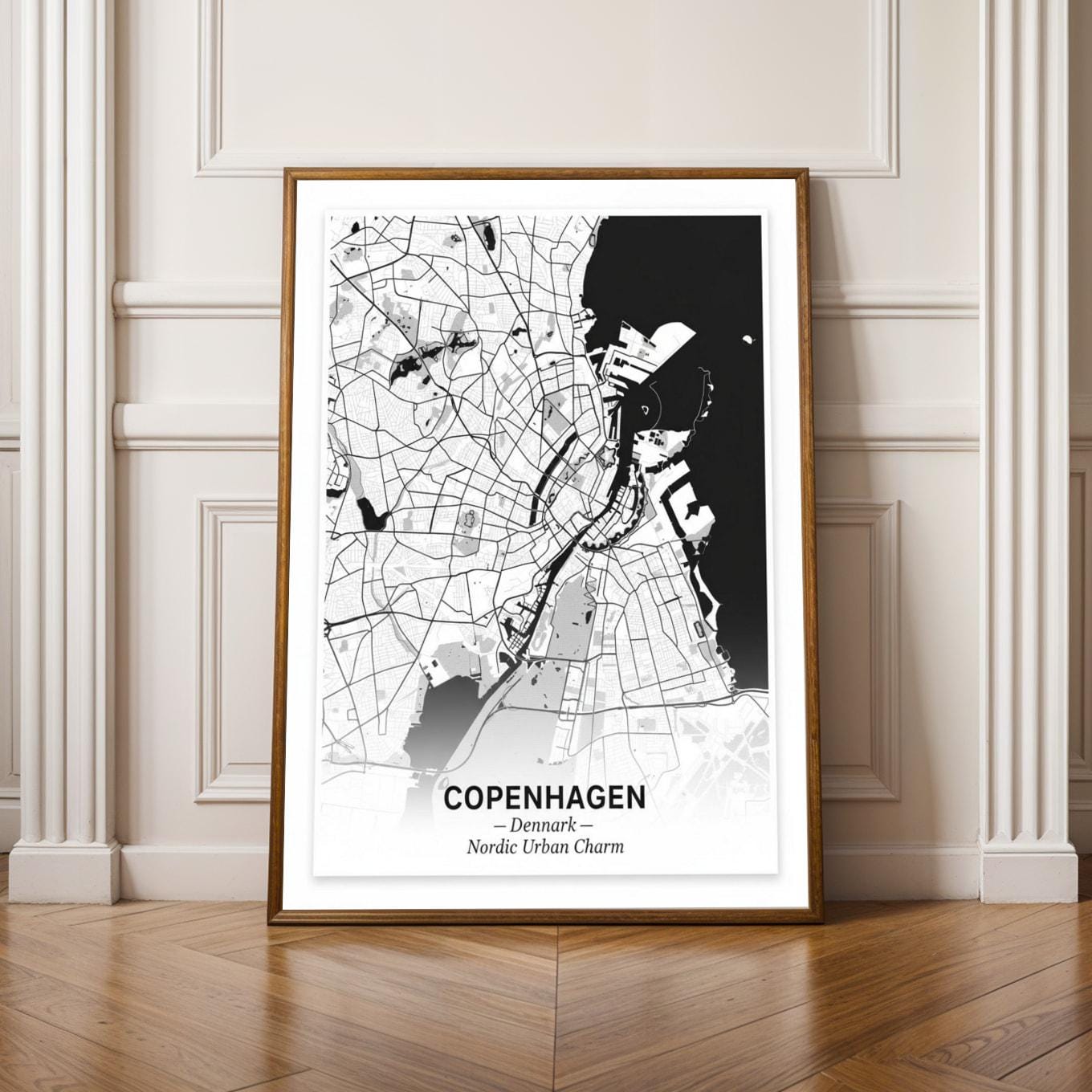 Copenhagen Art Print – Nordic Urban Charm, Black and White City Map