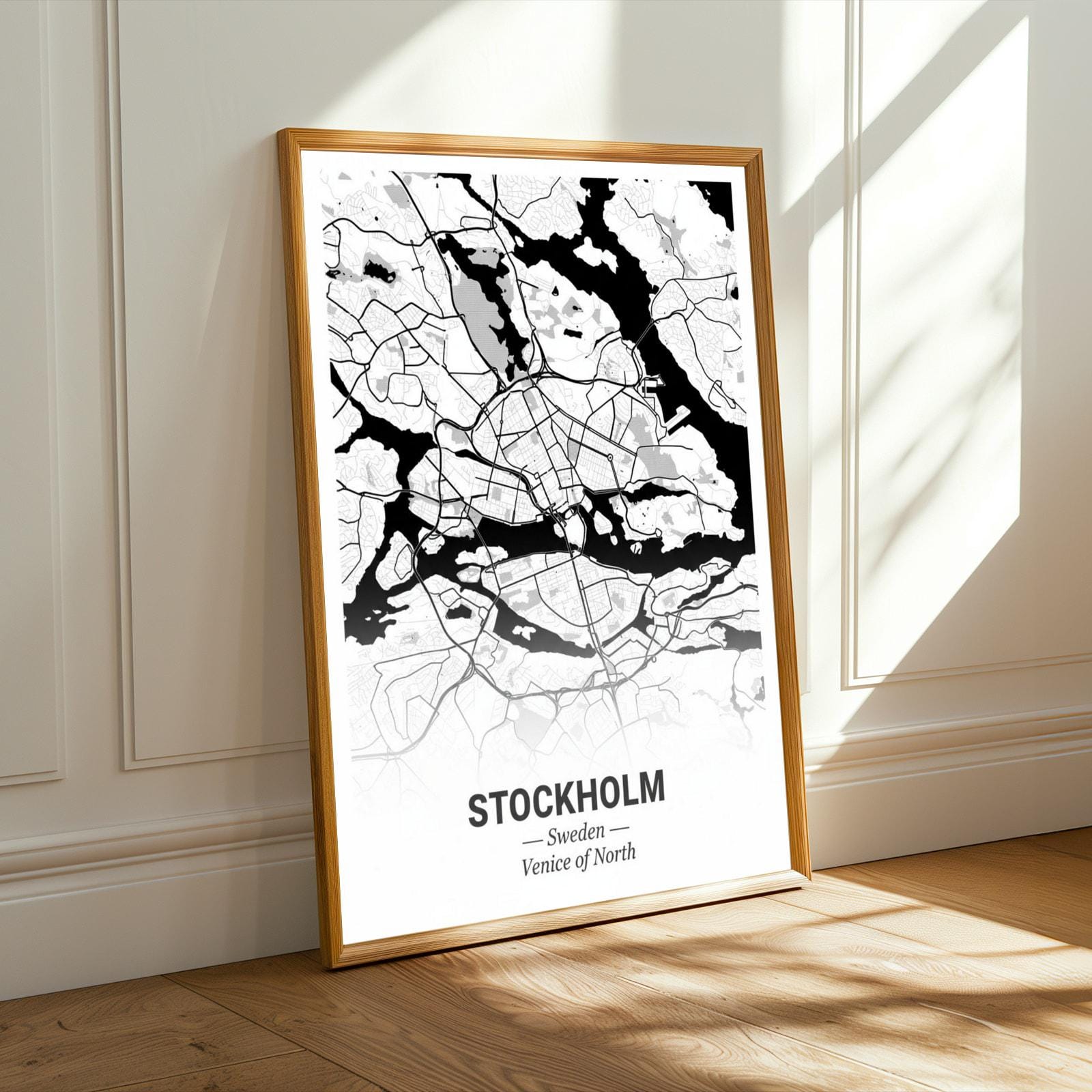 Stockholm Art Print – Minimalist, Black and White City Map, Stockholm Sweden
