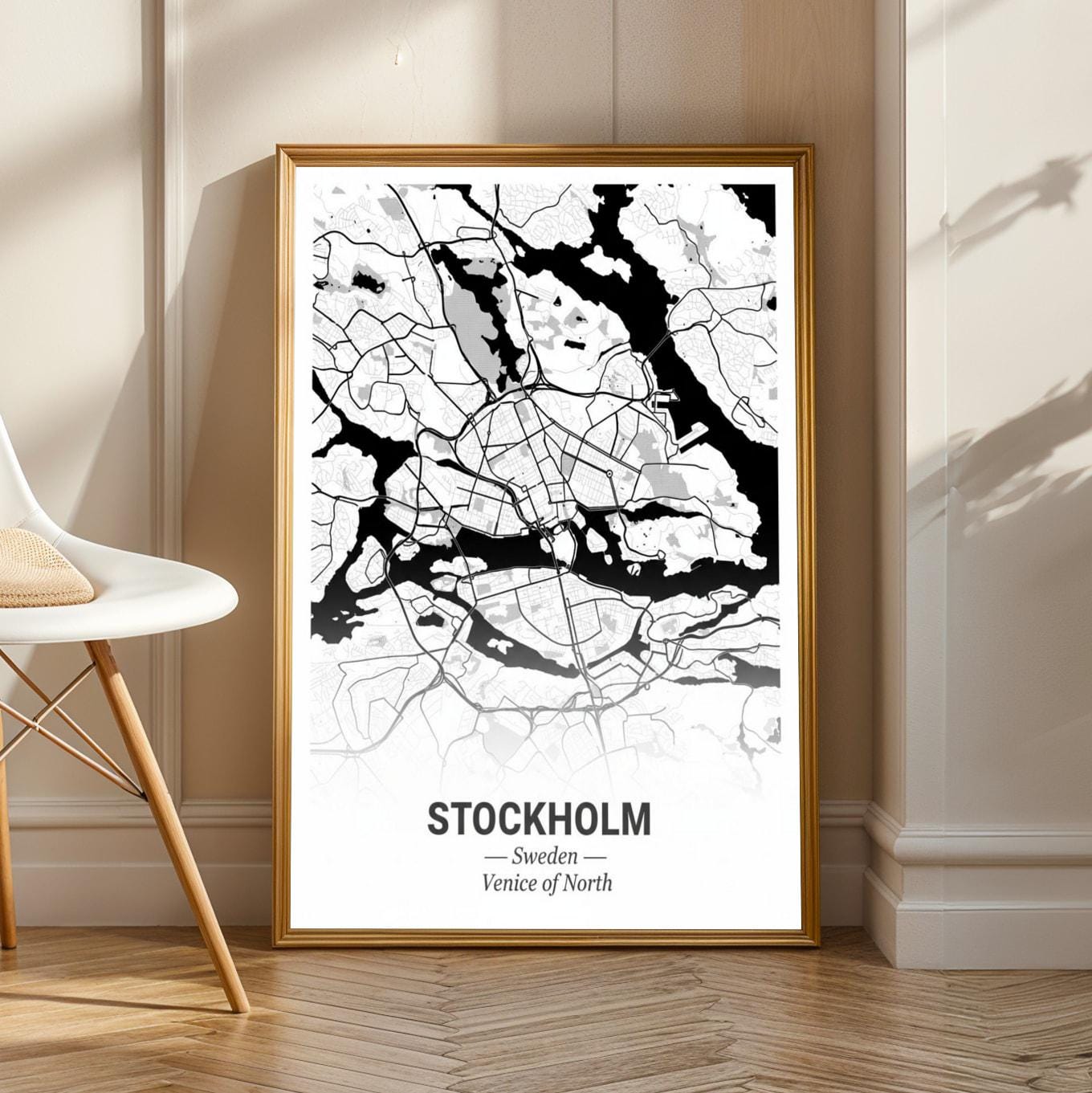 Stockholm Art Print – Minimalist, Black and White City Map, Stockholm Sweden