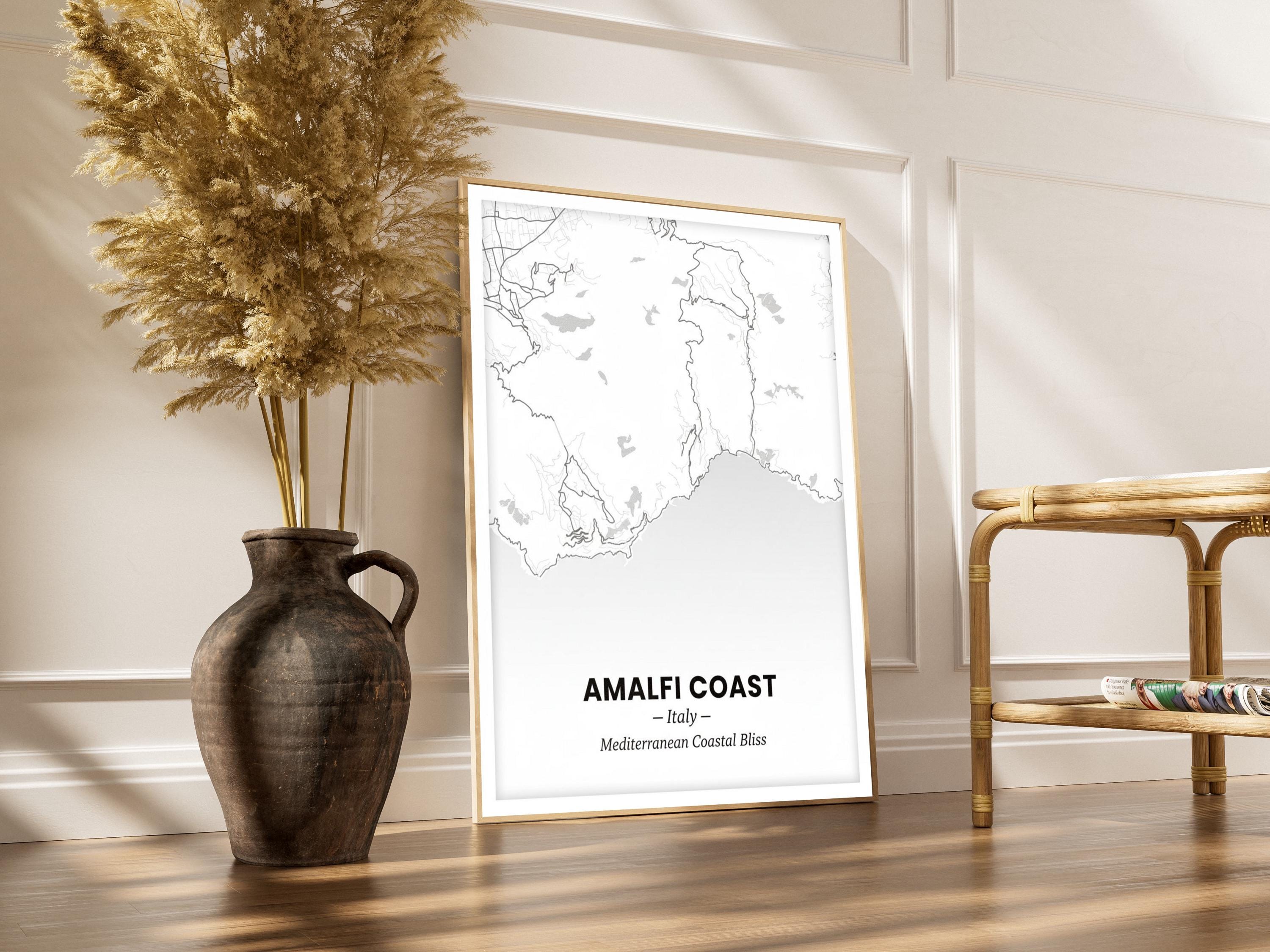 Amalfi Coast Art Print – Minimalist, Mediterranean Coastal Bliss, Blue and Cream