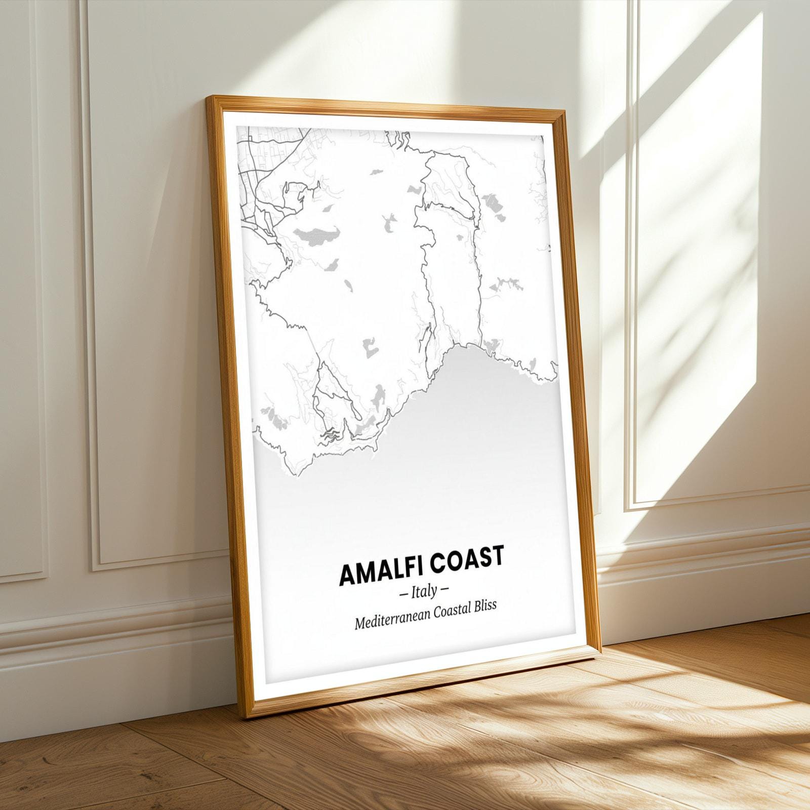 Amalfi Coast Art Print – Minimalist, Mediterranean Coastal Bliss, Blue and Cream