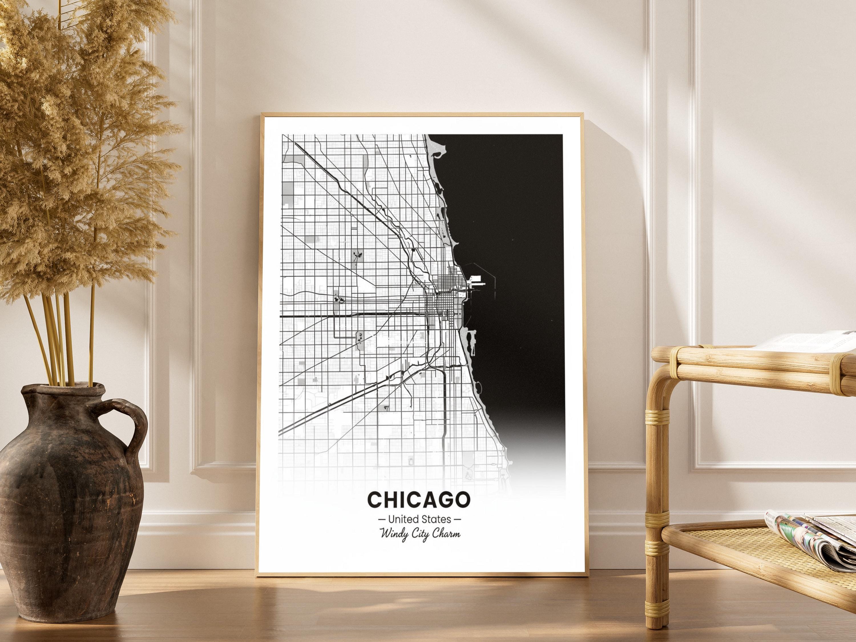 Chicago Art Print – Minimalist City Map, Black and White, Windy City Charm