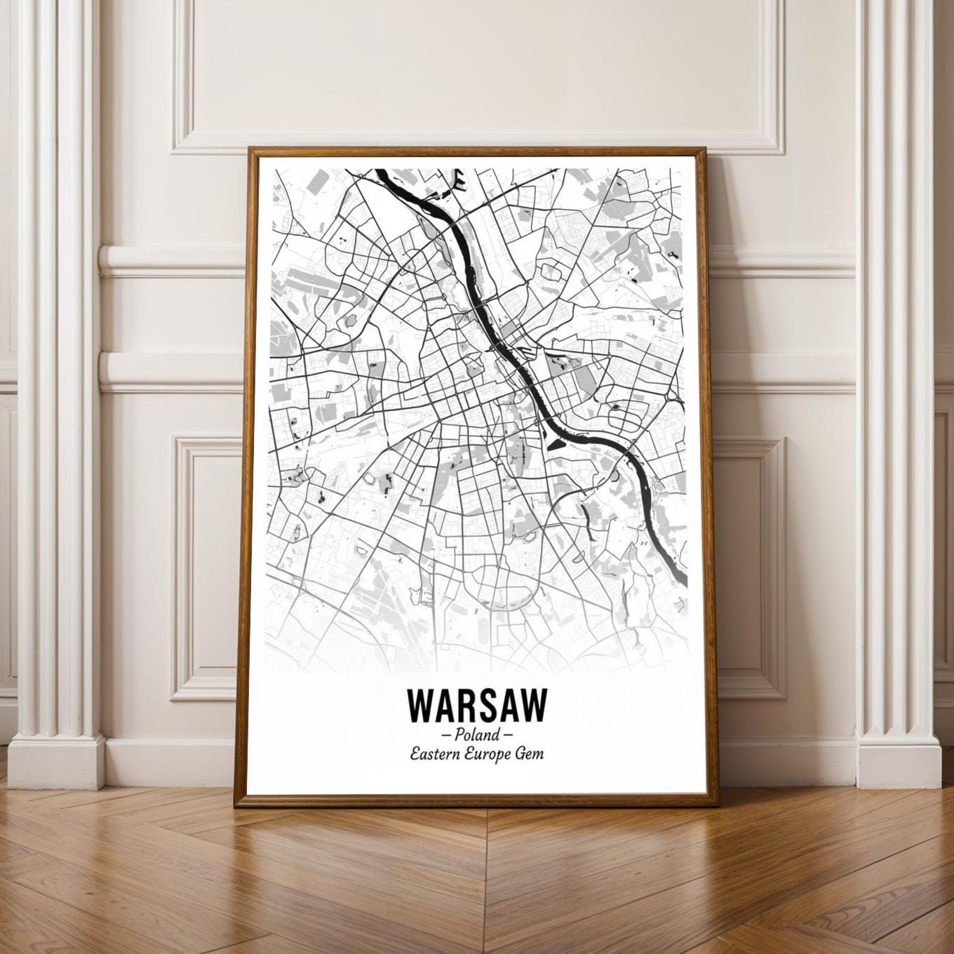 Warsaw Art Print – Minimalist Street Map, Black and White, Poland Wall Art