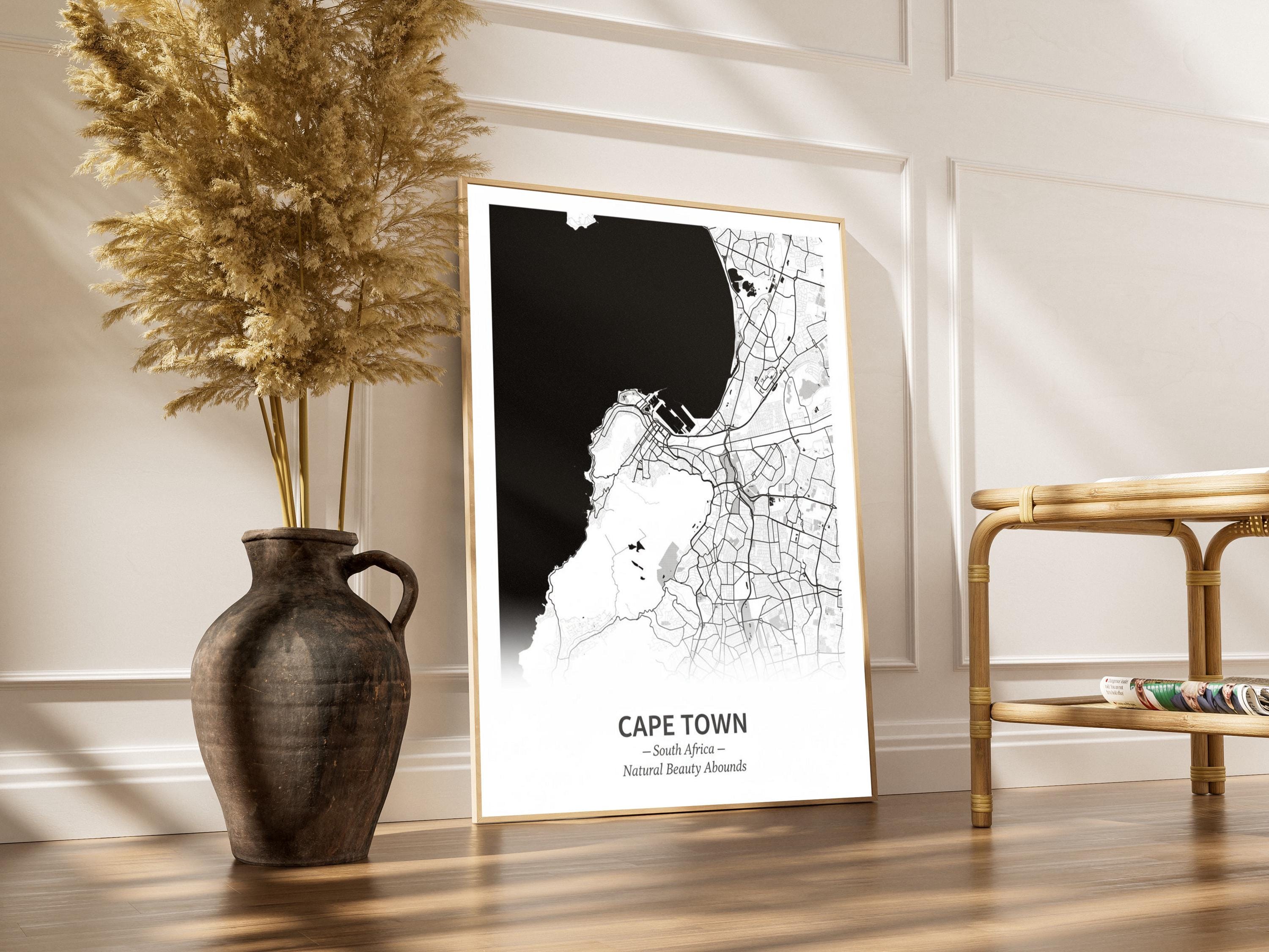 Cape Town Art Print – Minimalist Map, Black and White, Living Room Decor