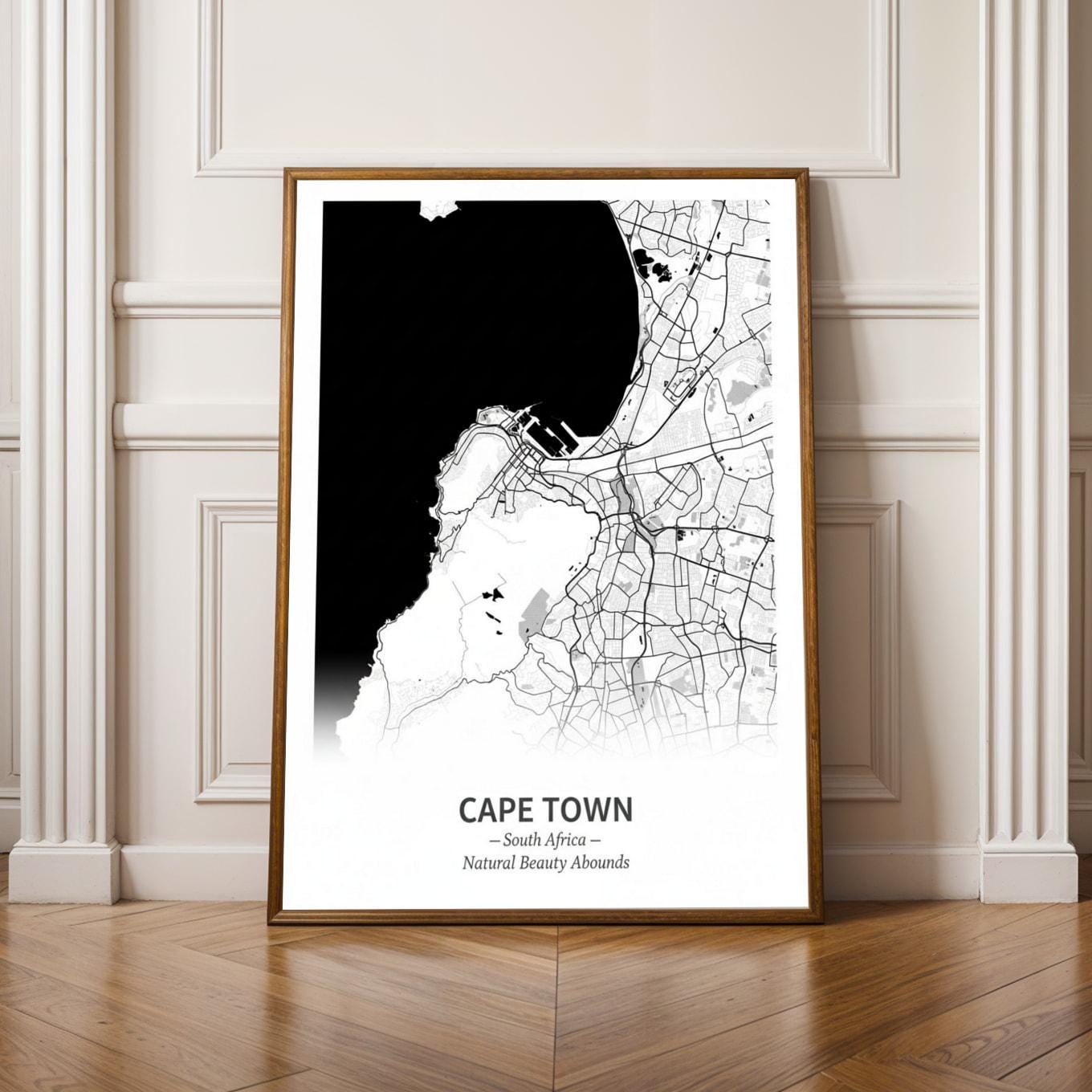 Cape Town Art Print – Minimalist Map, Black and White, Living Room Decor