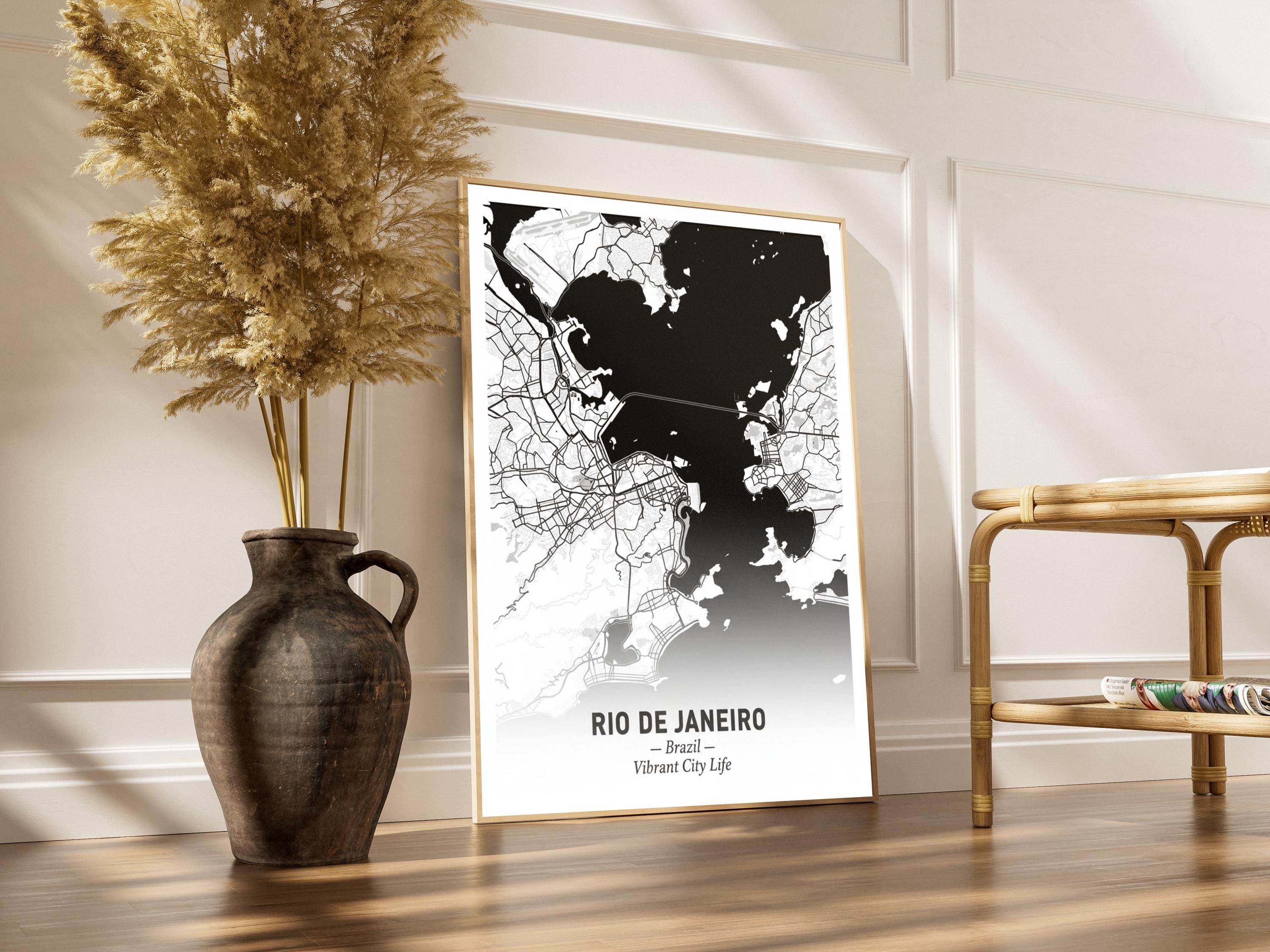 Rio De Janeiro Art Print – Minimalist Map, Black and White, Vibrant City Life