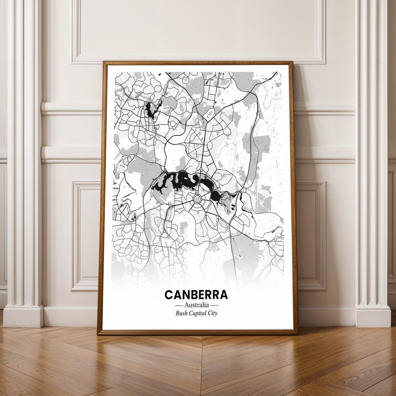 Canberra Art Print – Minimalist Map, Black and White, Bush Capital City