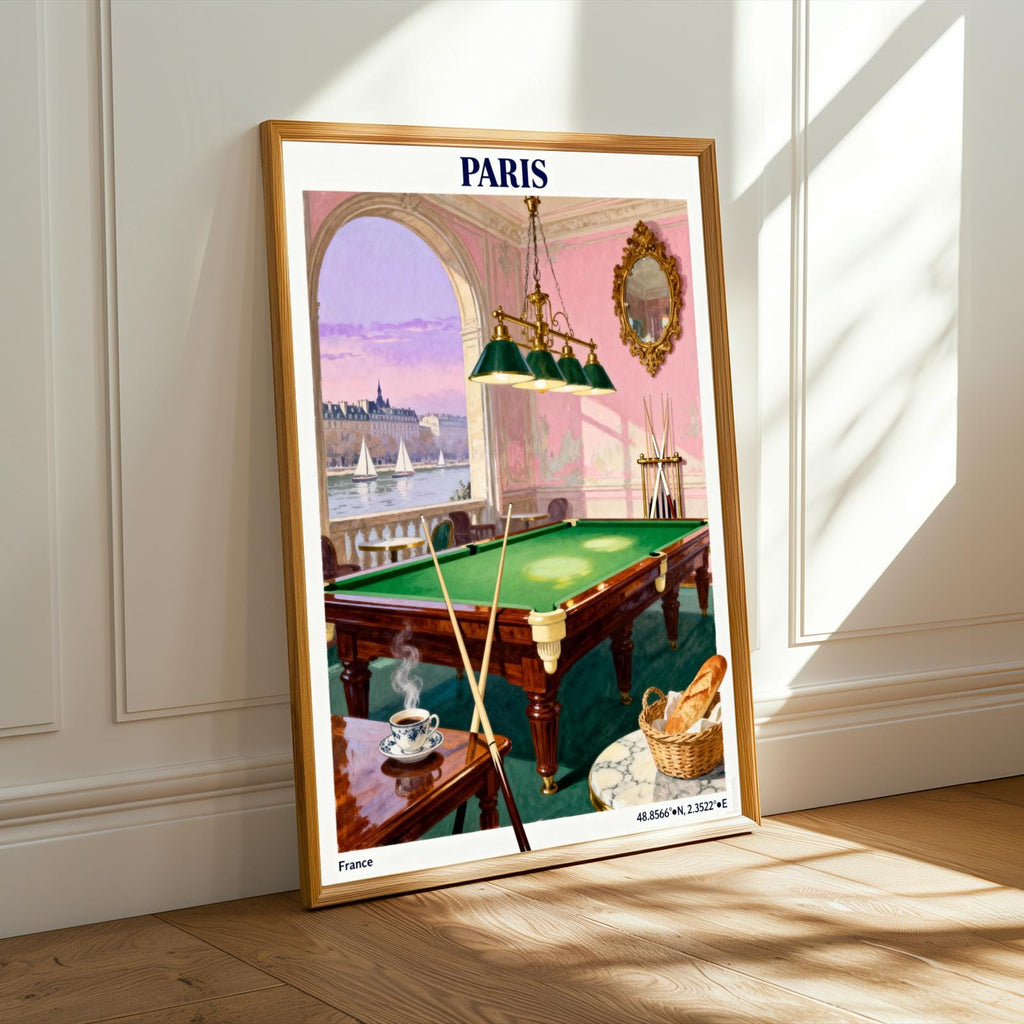 Paris Poster – Vintage Travel Gouache, Blue Sky and Cream Tones