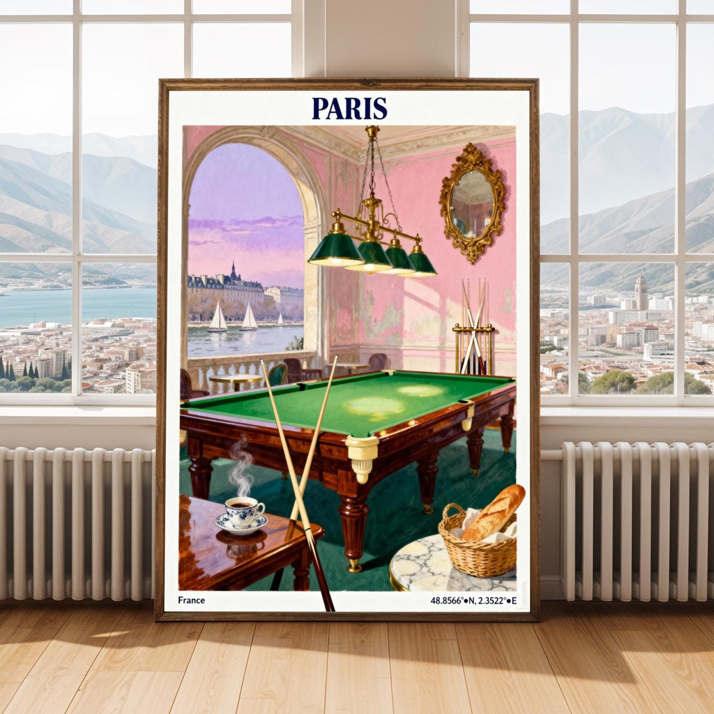 Paris Poster – Vintage Travel Gouache, Blue Sky and Cream Tones