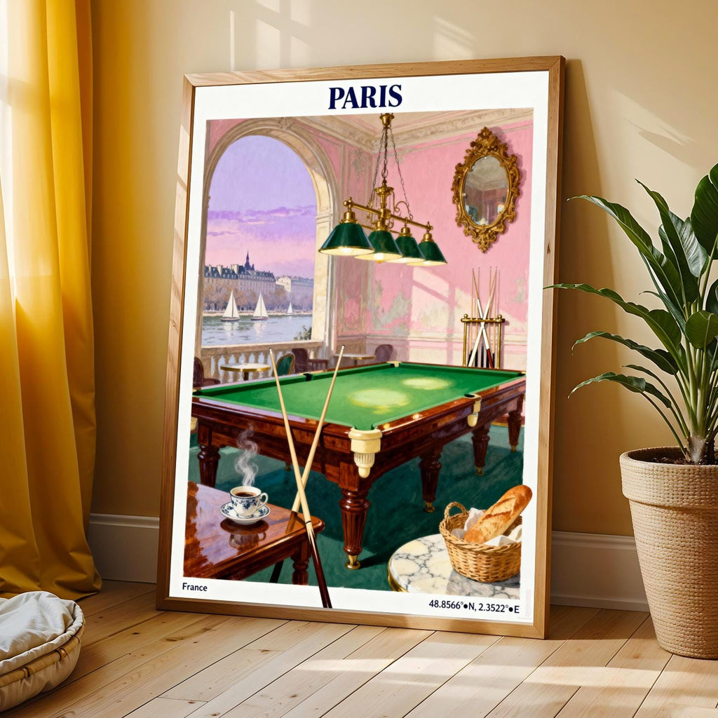 Paris Poster – Vintage Travel Gouache, Blue Sky and Cream Tones