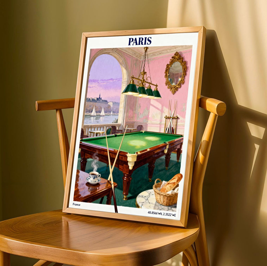 Paris Poster – Vintage Travel Gouache, Blue Sky and Cream Tones