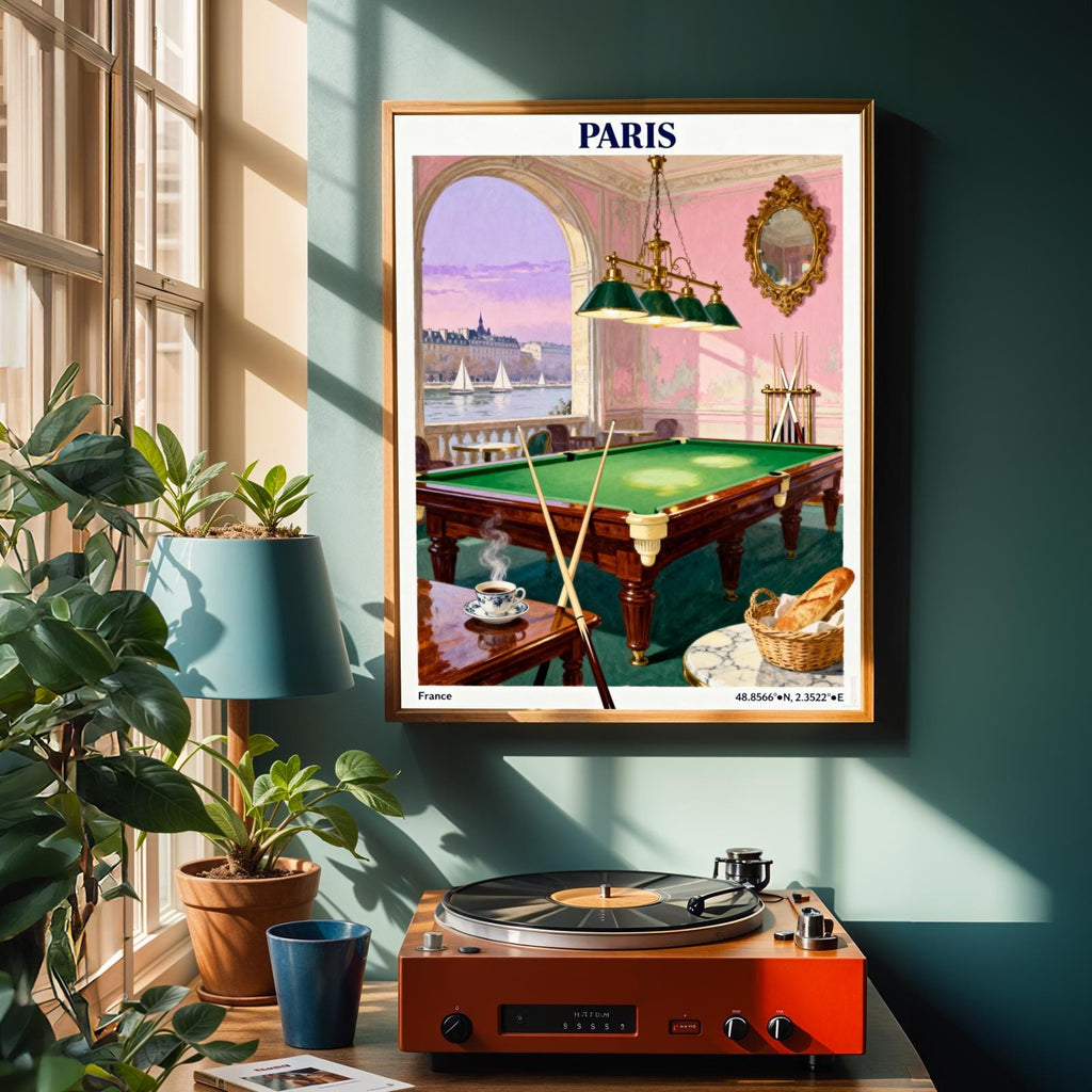 Paris Poster – Vintage Travel Gouache, Blue Sky and Cream Tones