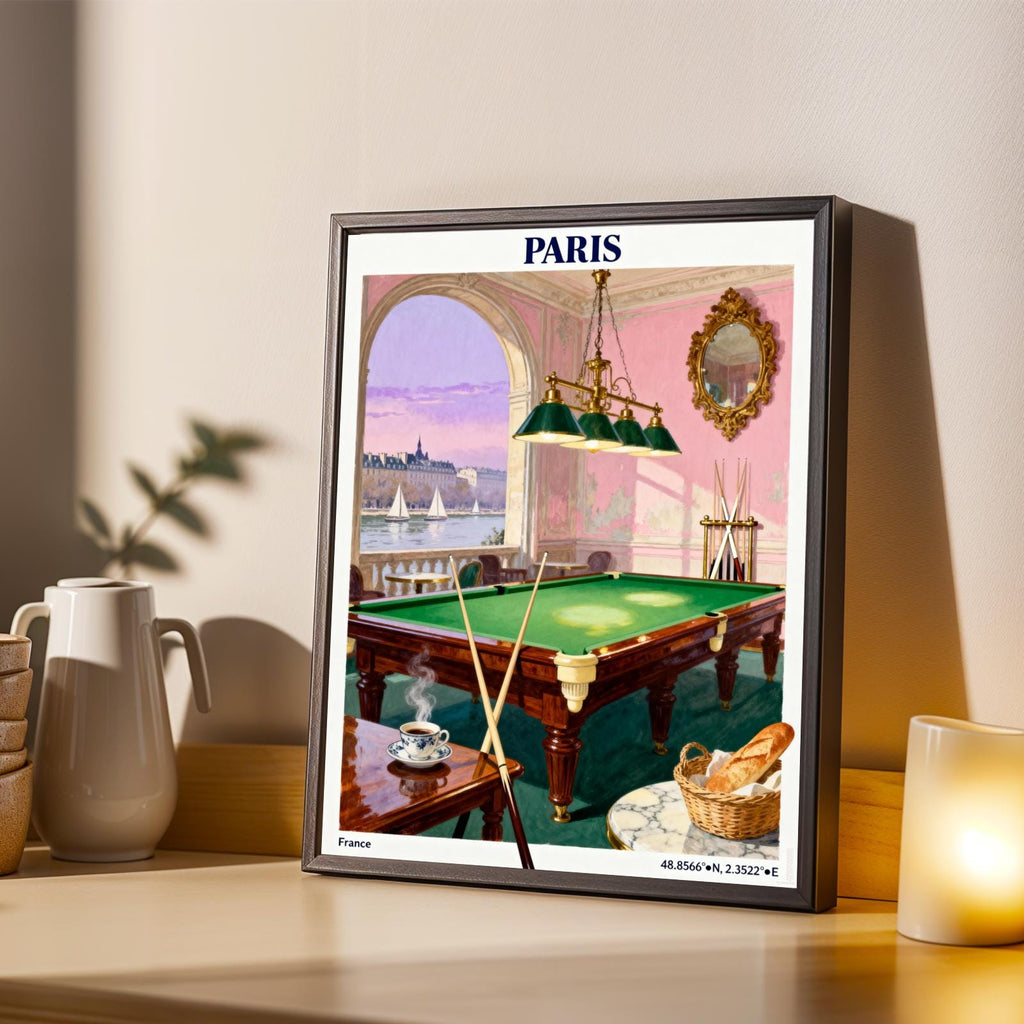 Paris Poster – Vintage Travel Gouache, Blue Sky and Cream Tones