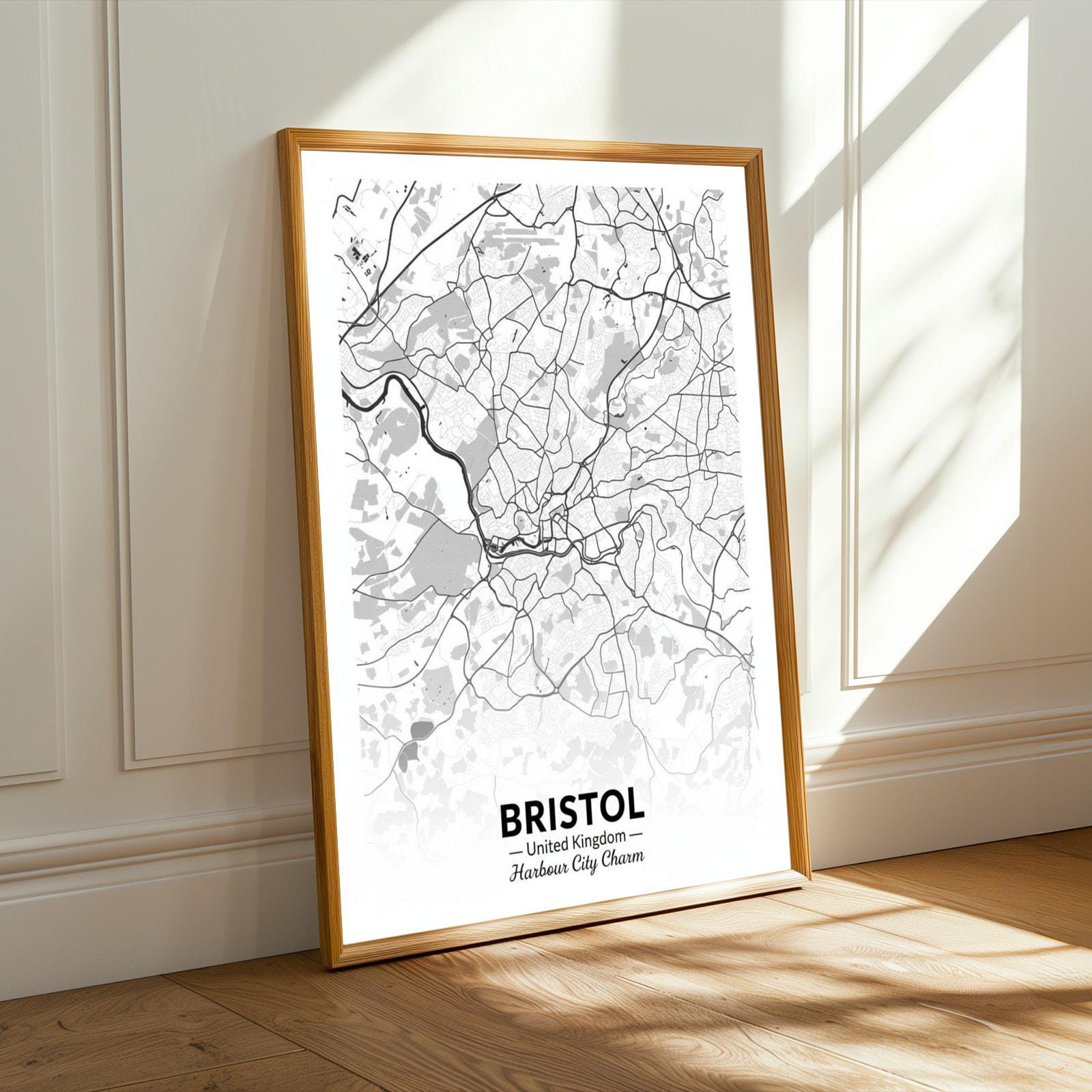 Bristol Poster – Minimalist, Black and White Map of Bristol Harbour City Charm