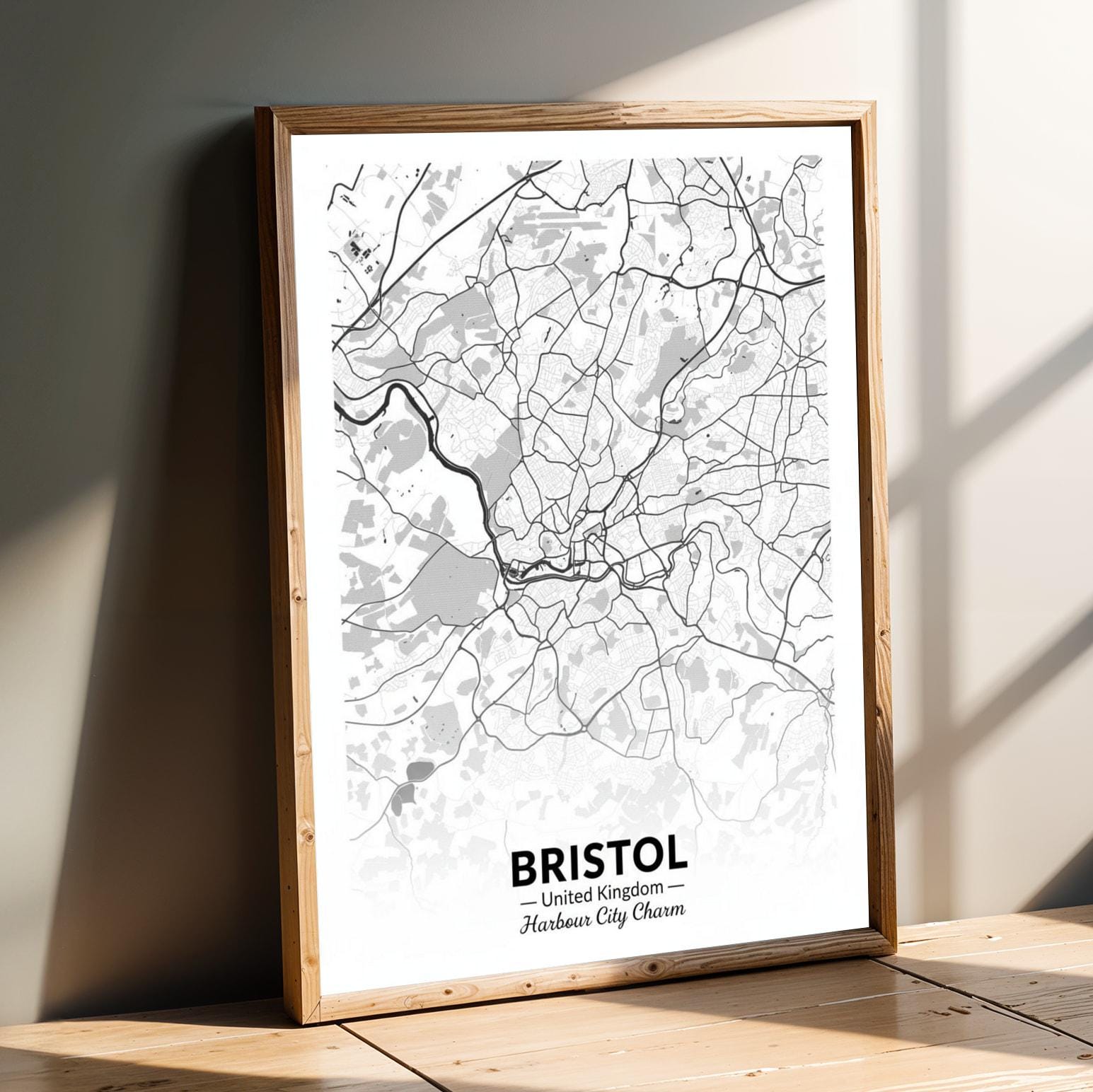 Bristol Poster – Minimalist, Black and White Map of Bristol Harbour City Charm