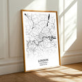 London Poster – Minimalist City Map Print, Black and White, Mixed Media