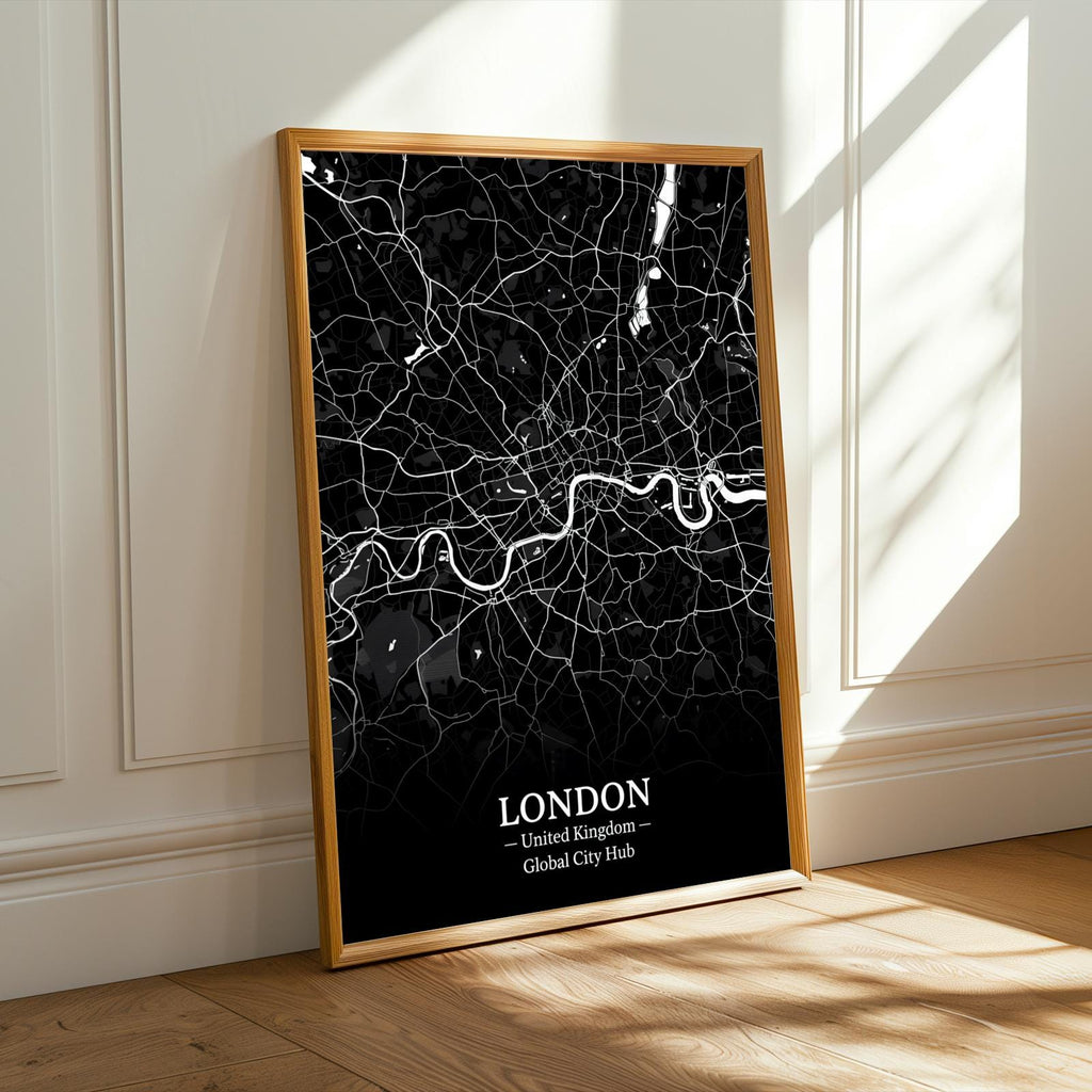 London Poster – Minimalist City Map Print, Black and White, Mixed Media