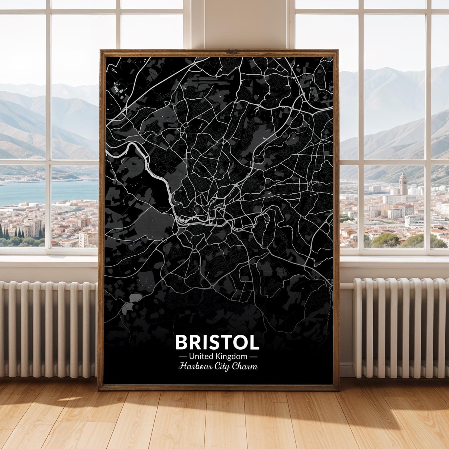 Bristol Poster – Minimalist, Black and White Map of Bristol Harbour City Charm