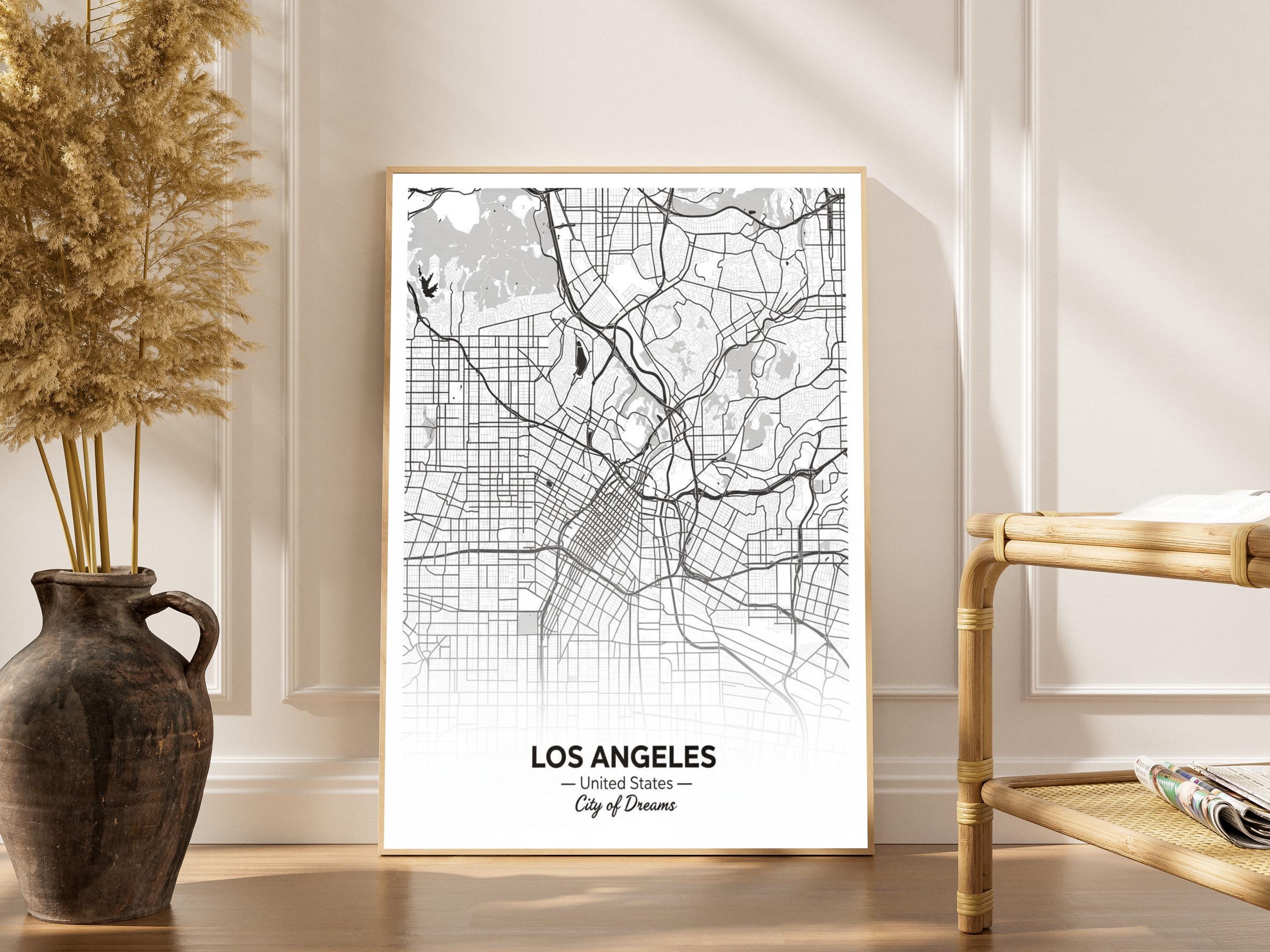 Los Angeles Art Print – Minimalist City Map, Black and White, City of Dreams
