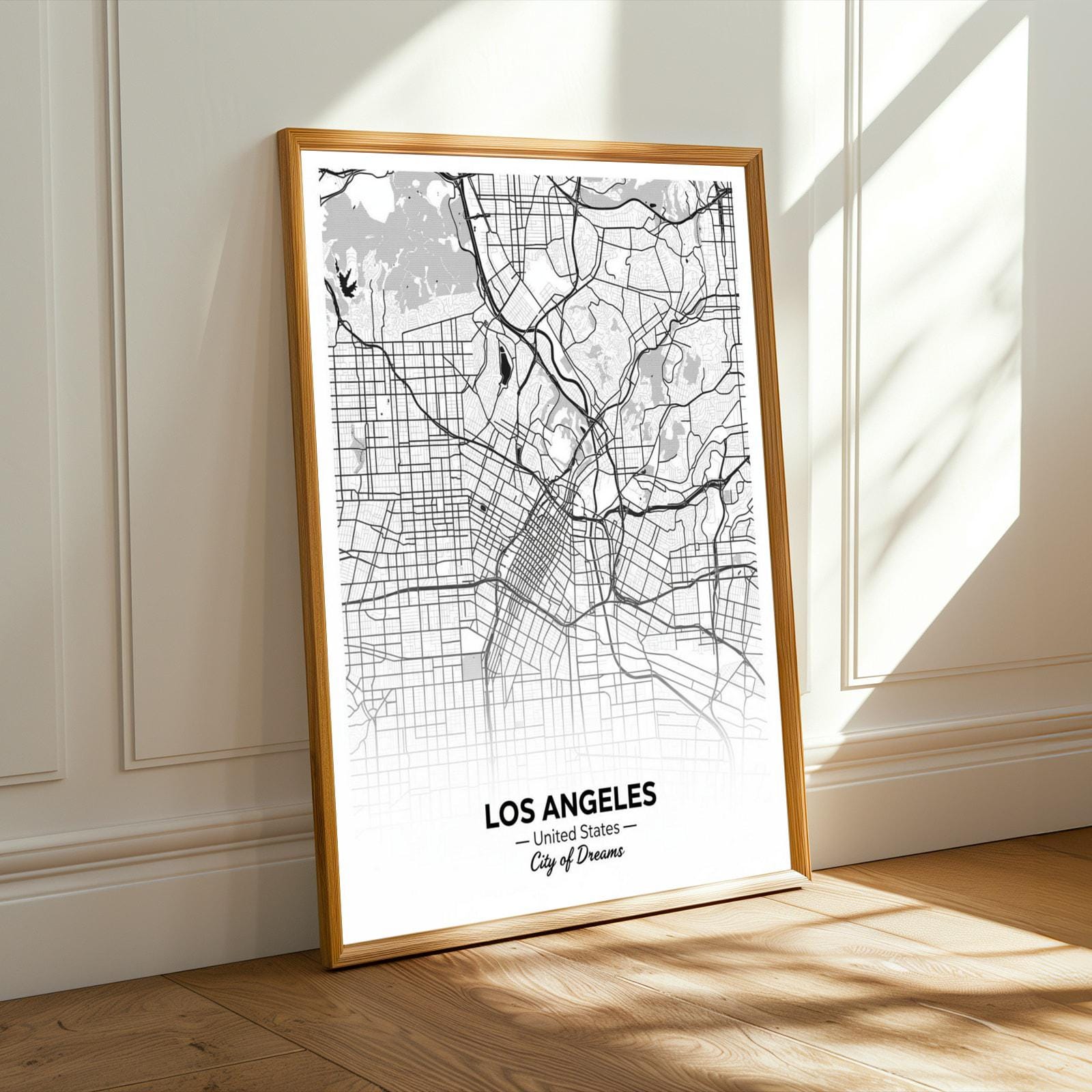 Los Angeles Art Print – Minimalist City Map, Black and White, City of Dreams