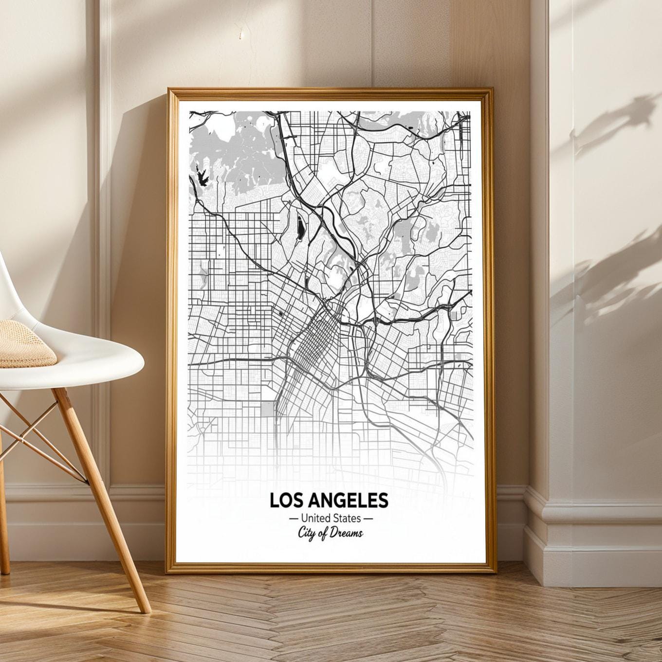 Los Angeles Art Print – Minimalist City Map, Black and White, City of Dreams
