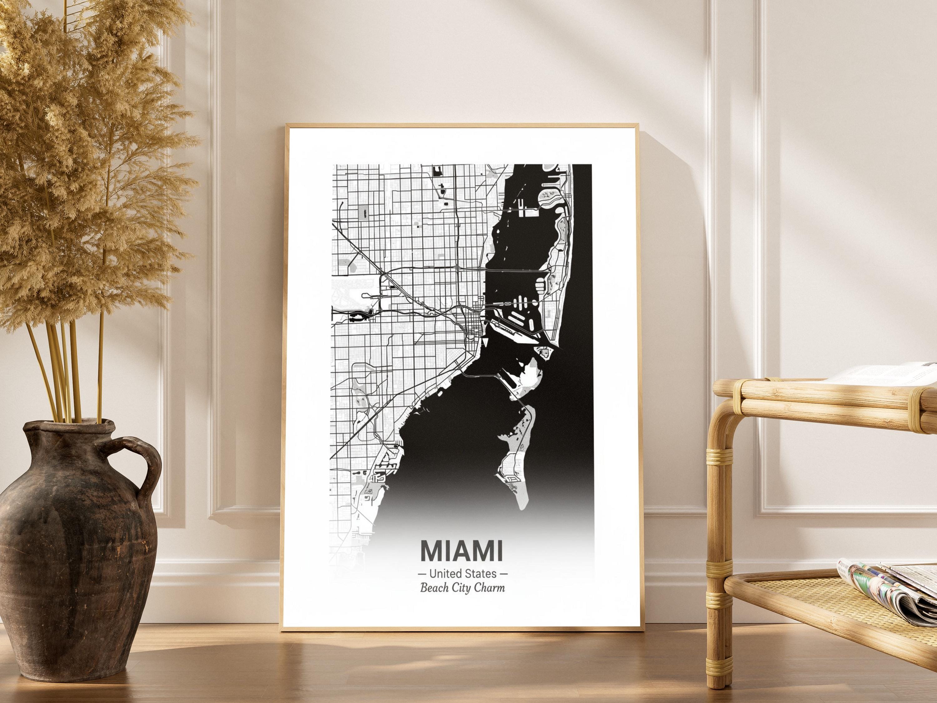 Miami Art Print – Minimalist, City Map of Miami with Black to White Gradient