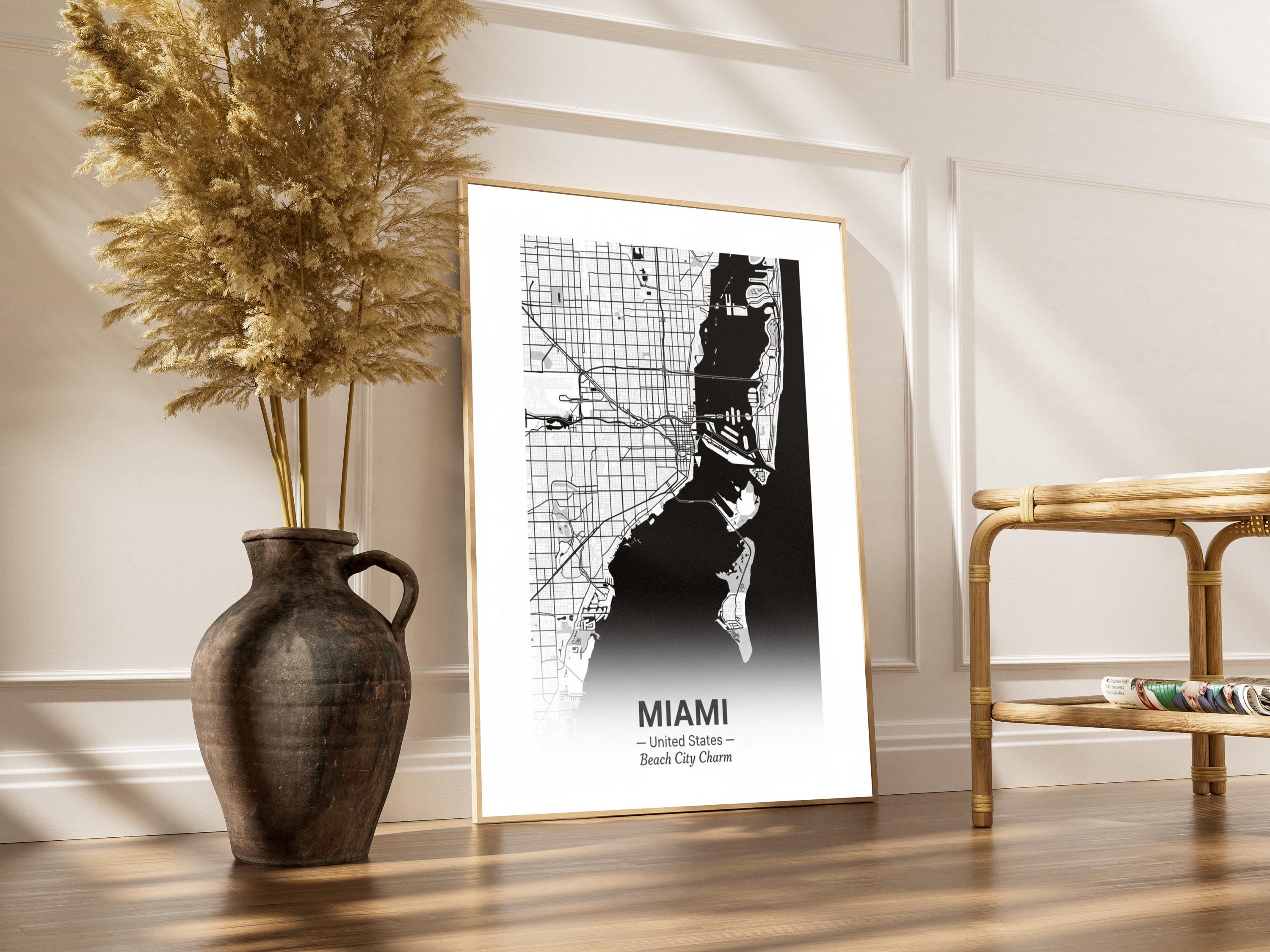 Miami Art Print – Minimalist, City Map of Miami with Black to White Gradient