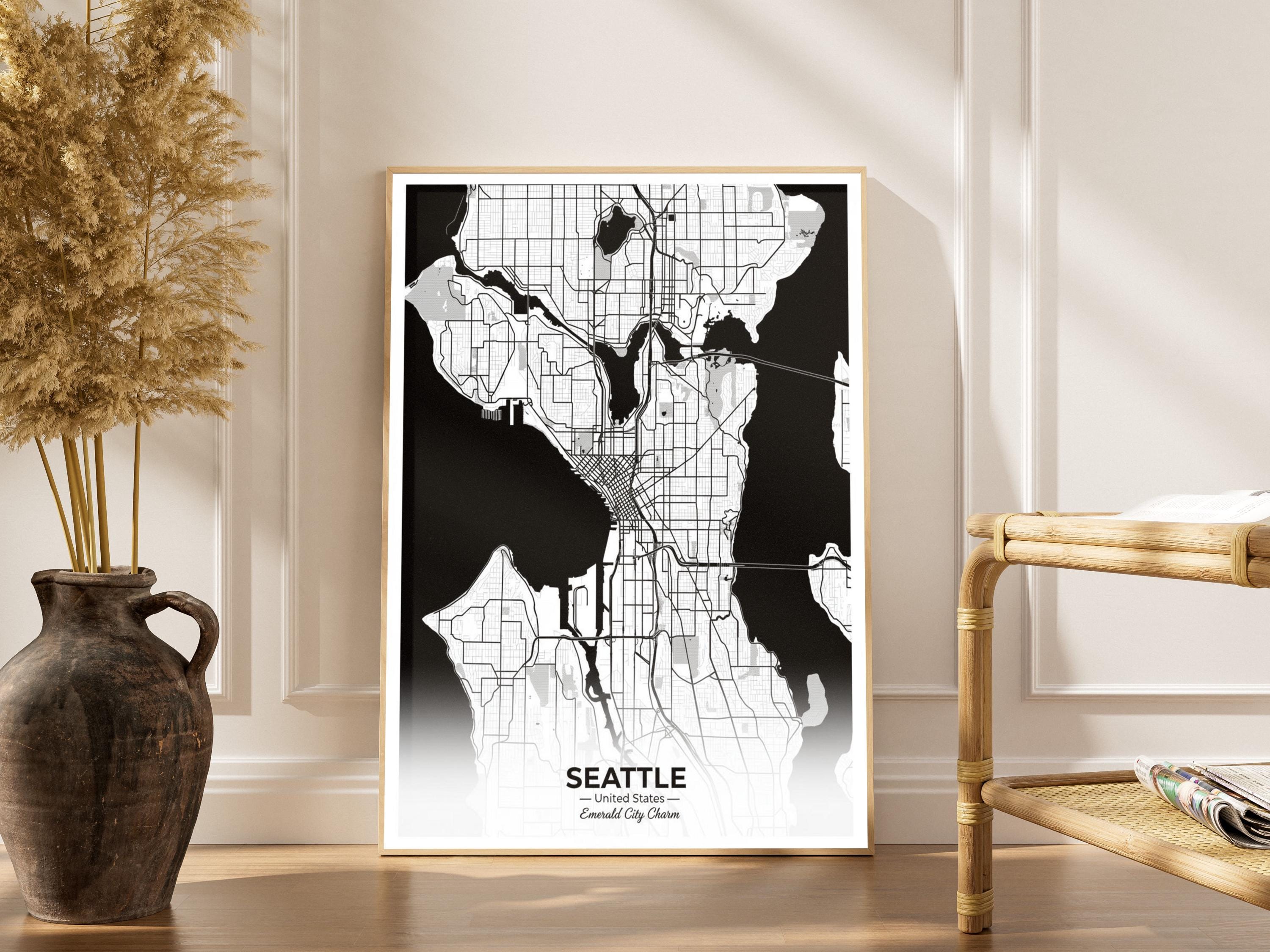 Seattle Art Print – Minimalist Map, Black and White, City Grid Charm, Living Room